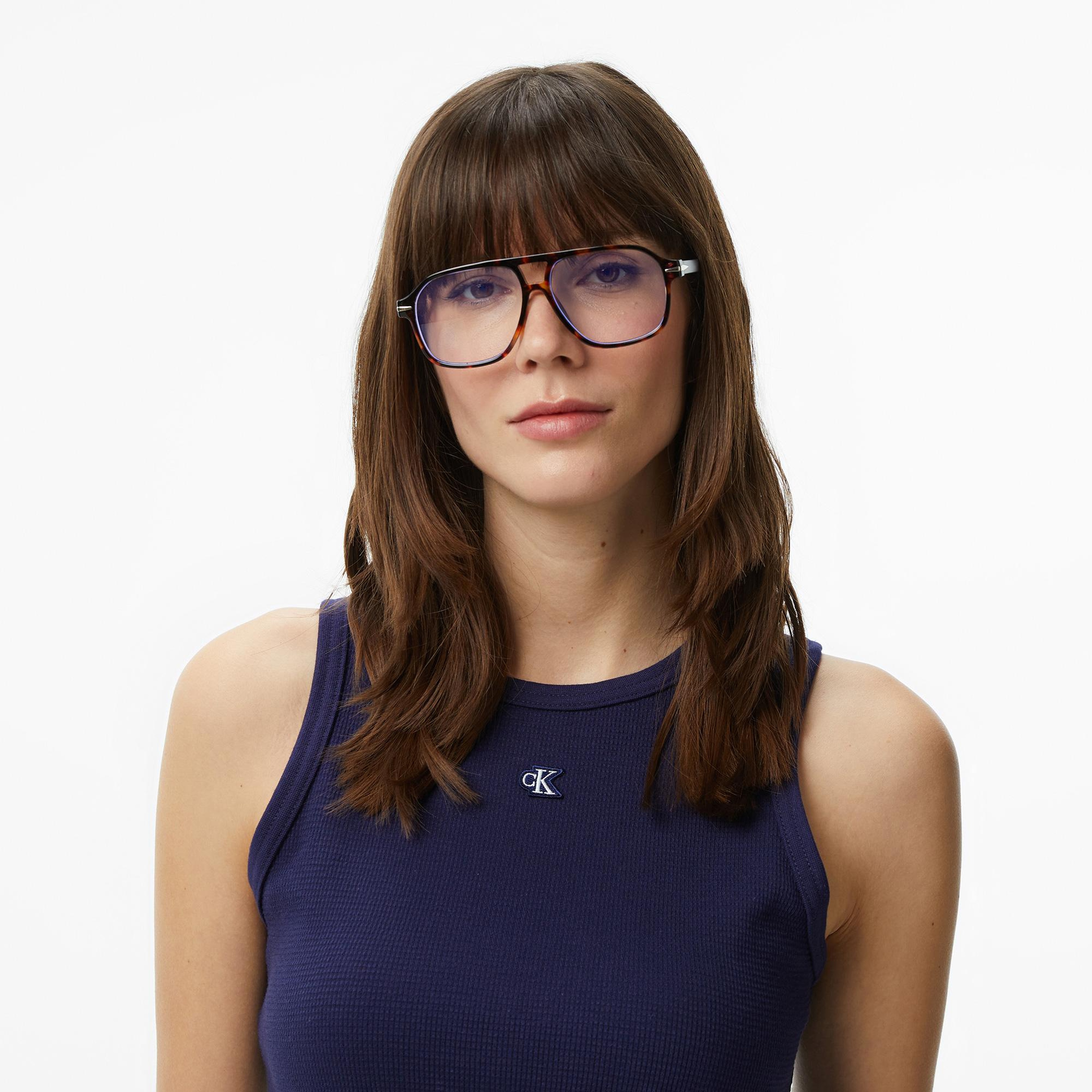 Calvin Klein Monogram Patch Waffle Racer Kadın Mavi Kolsuz T-Shirt