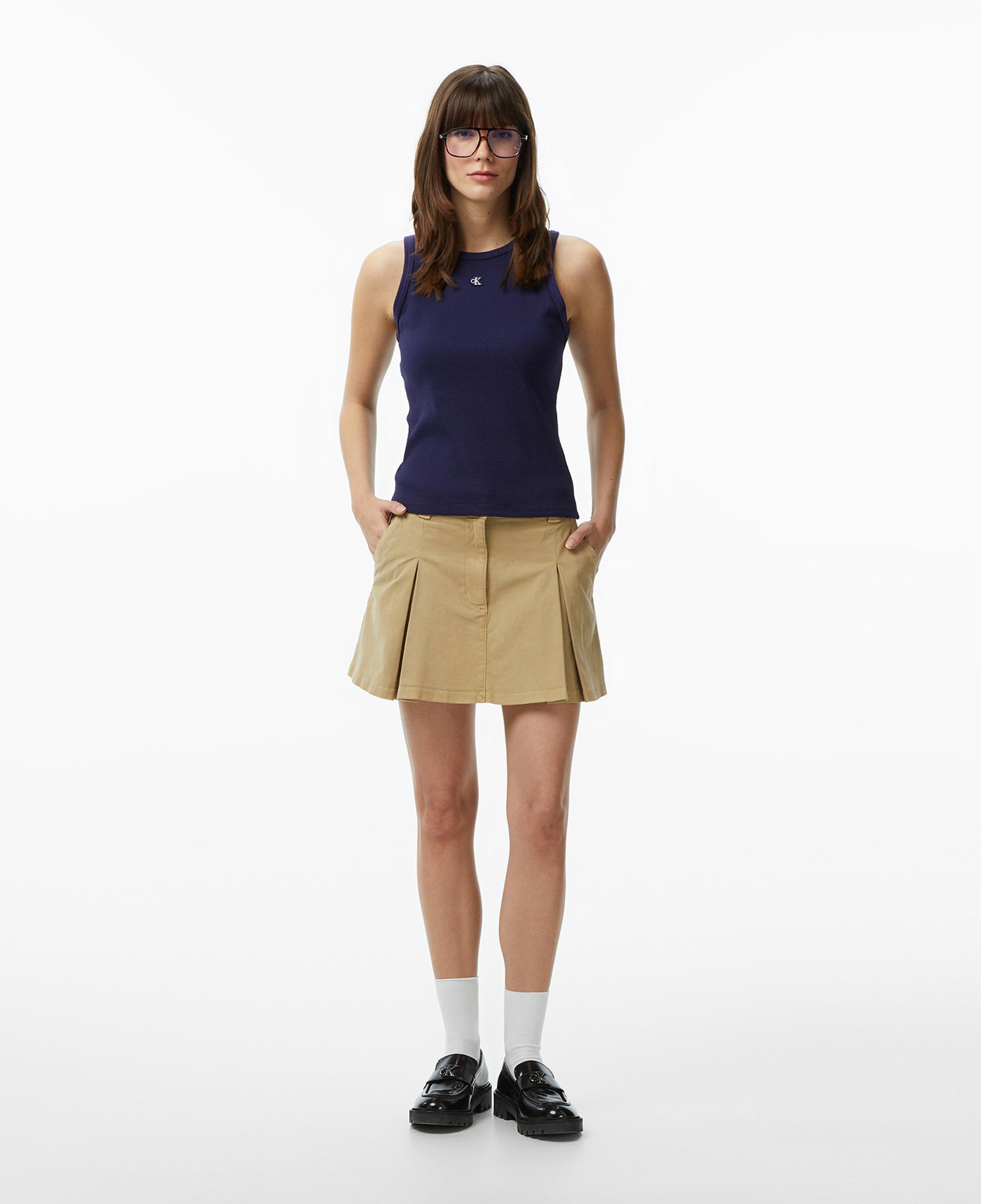 Calvin Klein Monogram Patch Waffle Racer Kadın Mavi Kolsuz T-Shirt