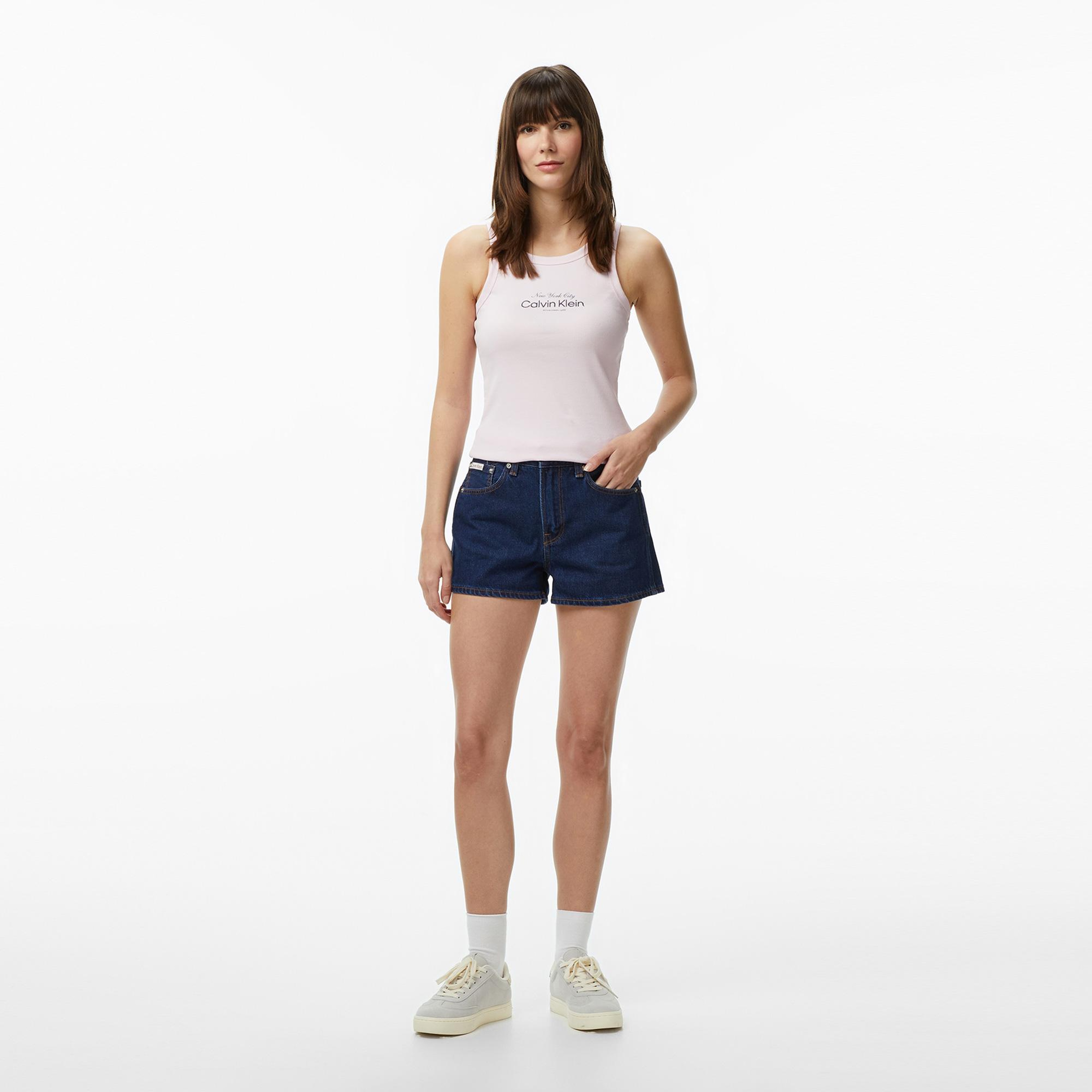Calvin Klein Contour 2X2 Rıb Graphic Kadın Renkli Kolsuz T-Shirt