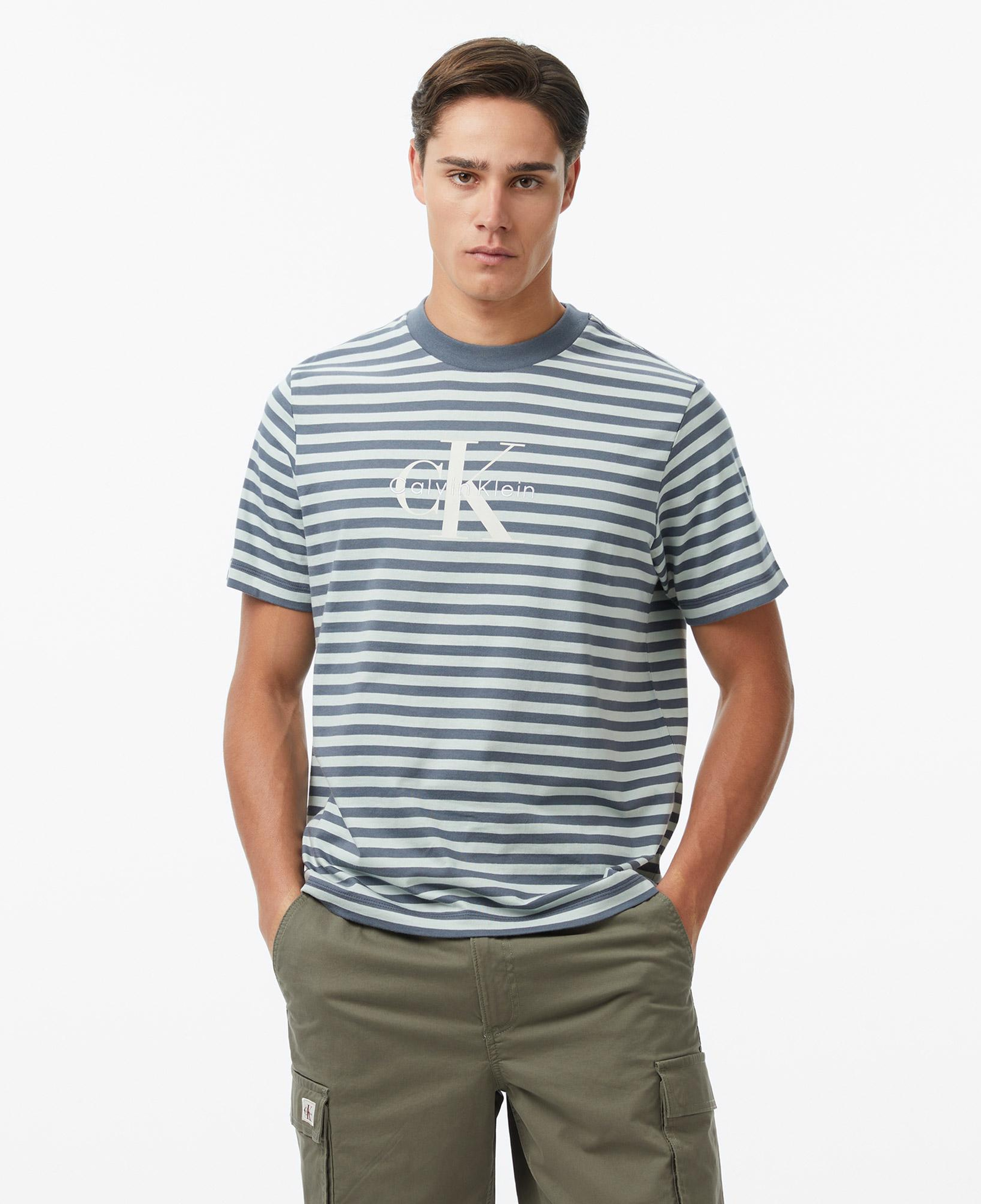Calvin Klein 20S Stripe Jersey Monologo Erkek Gri T-Shirt