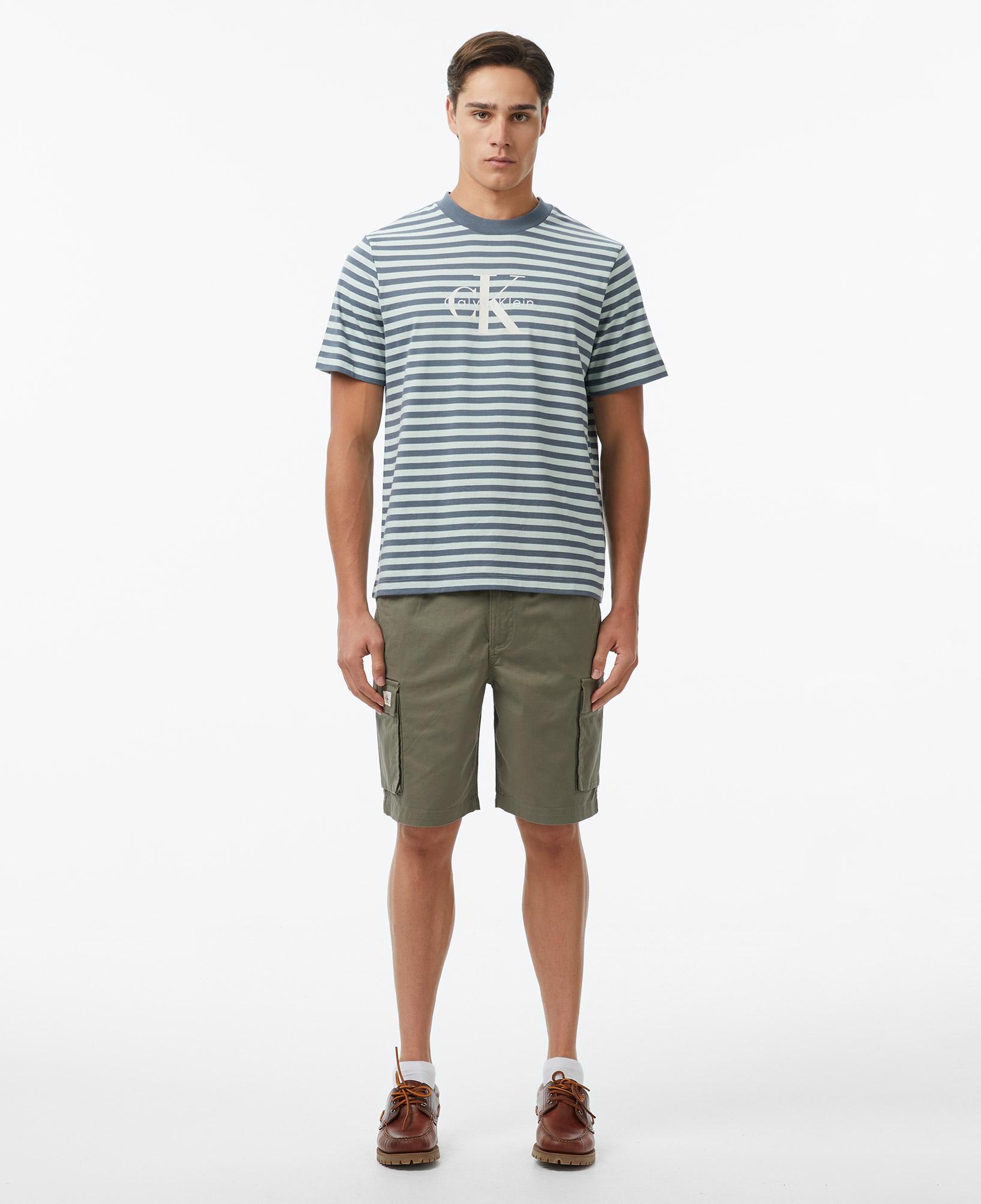 Calvin Klein 20S Stripe Jersey Monologo Erkek Gri T-Shirt