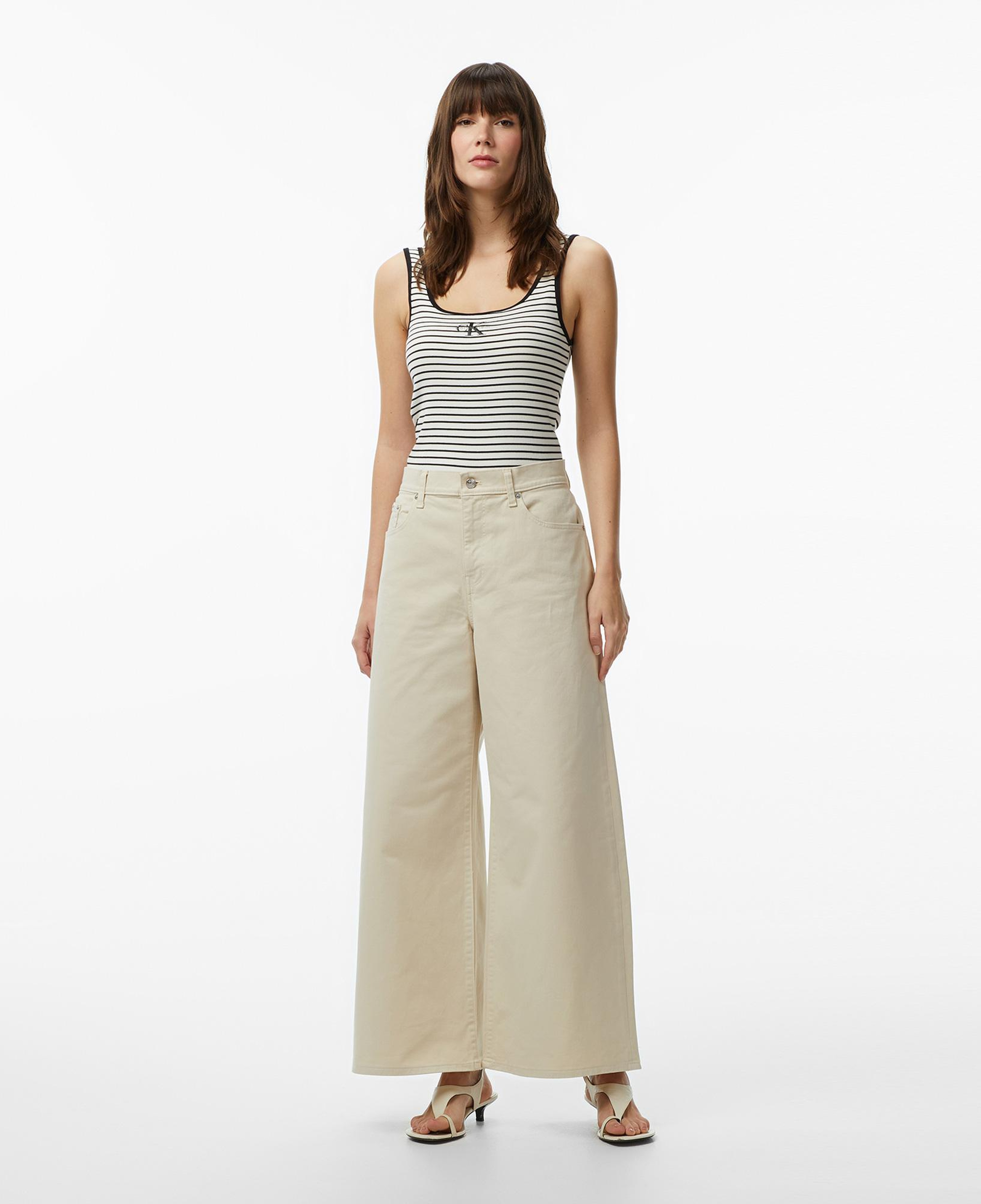 Calvin Klein Striped Monologo Scoop Kadın Siyah Kolsuz T-Shirt