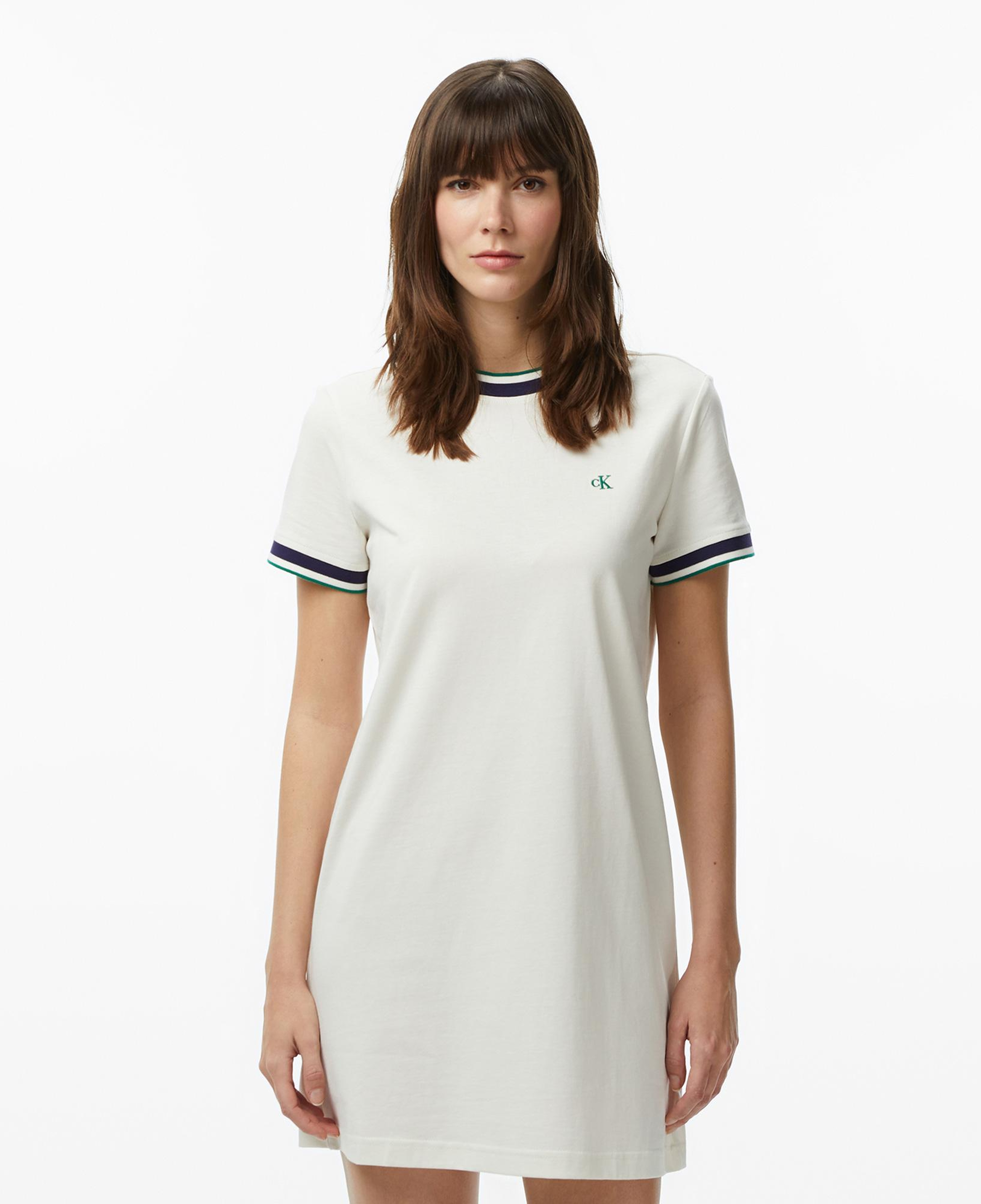 Calvin Klein Monogram Stripe Trim Mini Kadın Beyaz Elbise