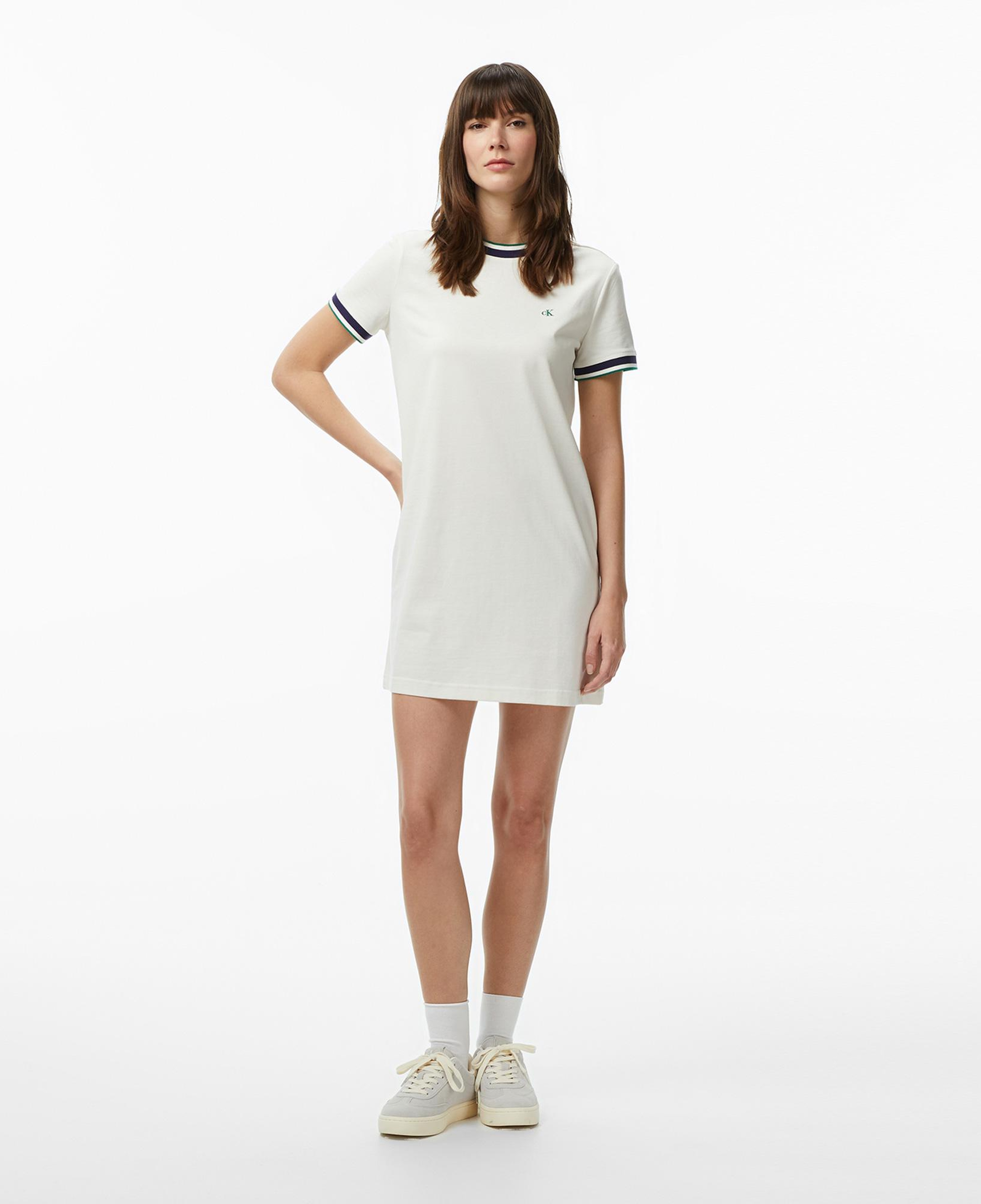Calvin Klein Monogram Stripe Trim Mini Kadın Beyaz Elbise