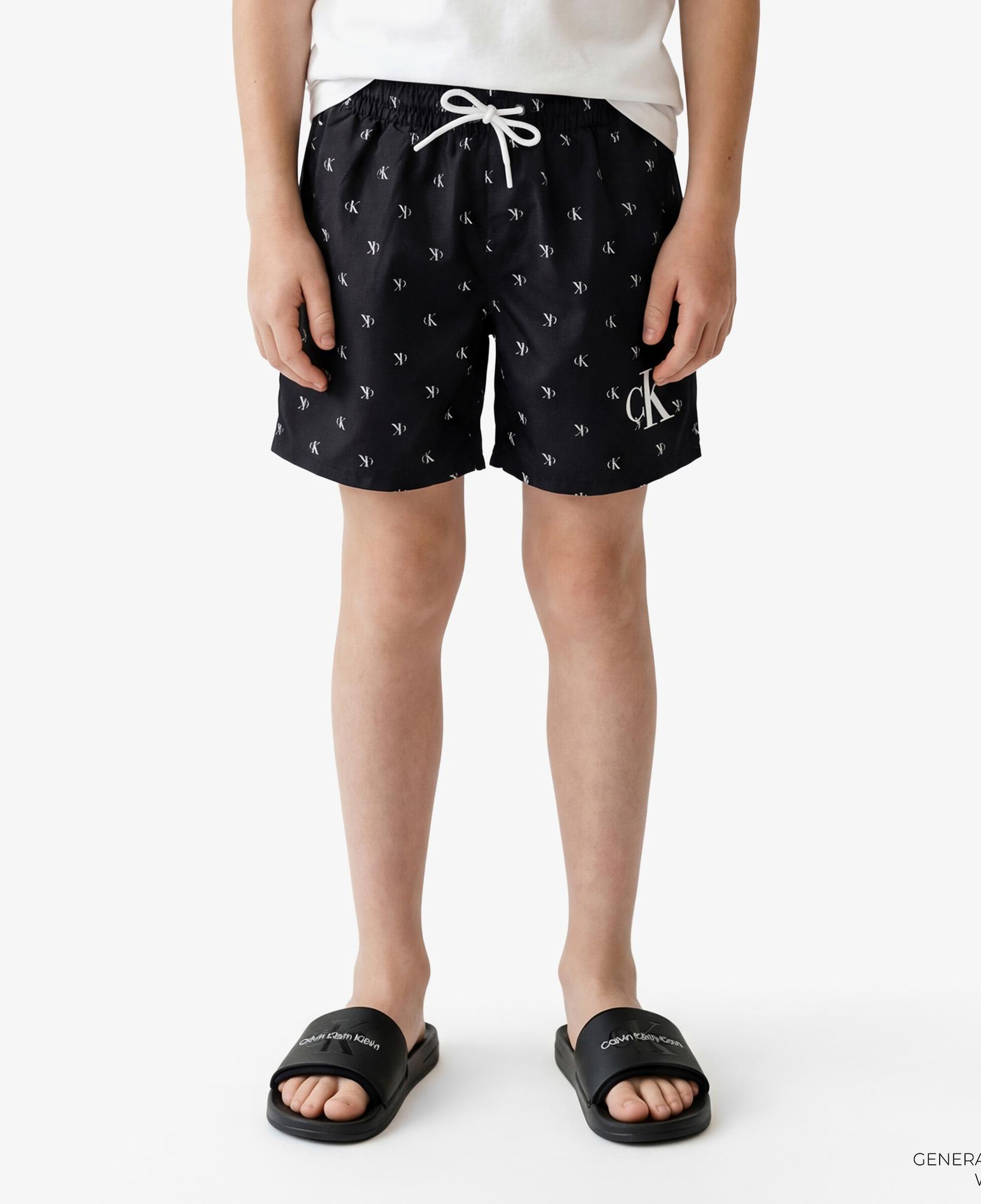 Calvin Klein Medium Drawstring-Print Çocuk Siyah Deniz Şortu