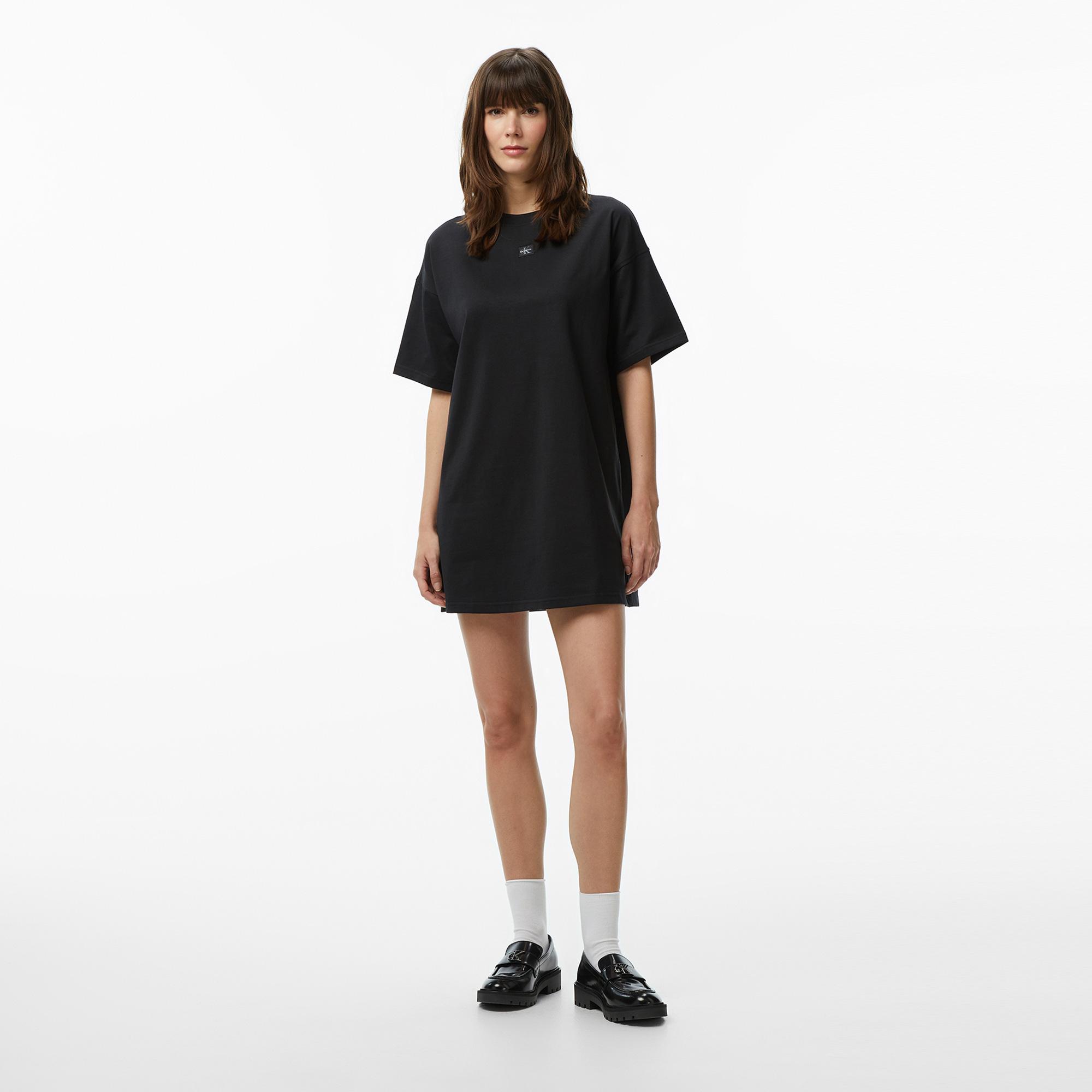 Calvin Klein Woven Label Oversized Kadın Siyah Elbise