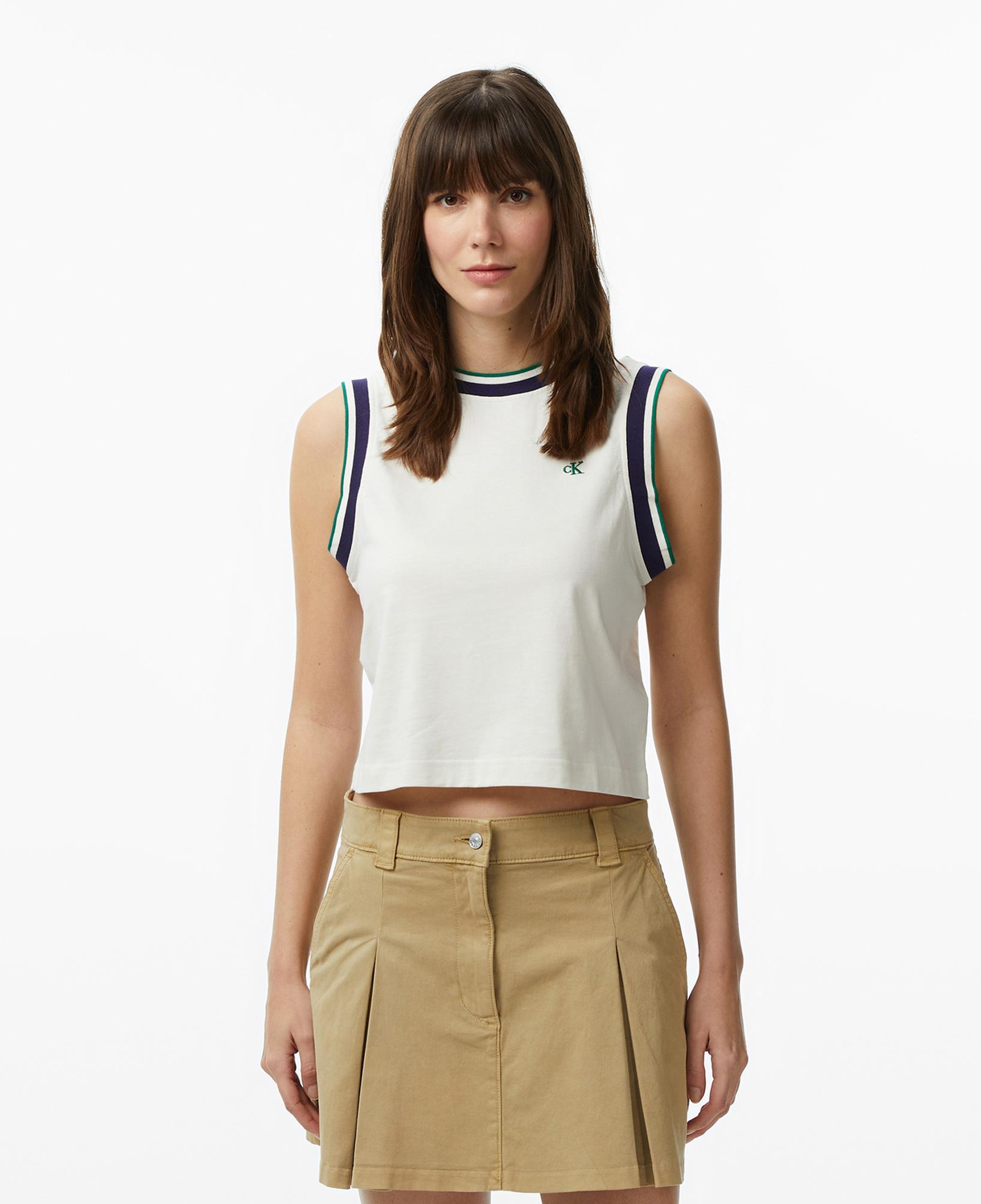 Calvin Klein Monogram Stripe Kadın Beyaz Kolsuz T-Shirt
