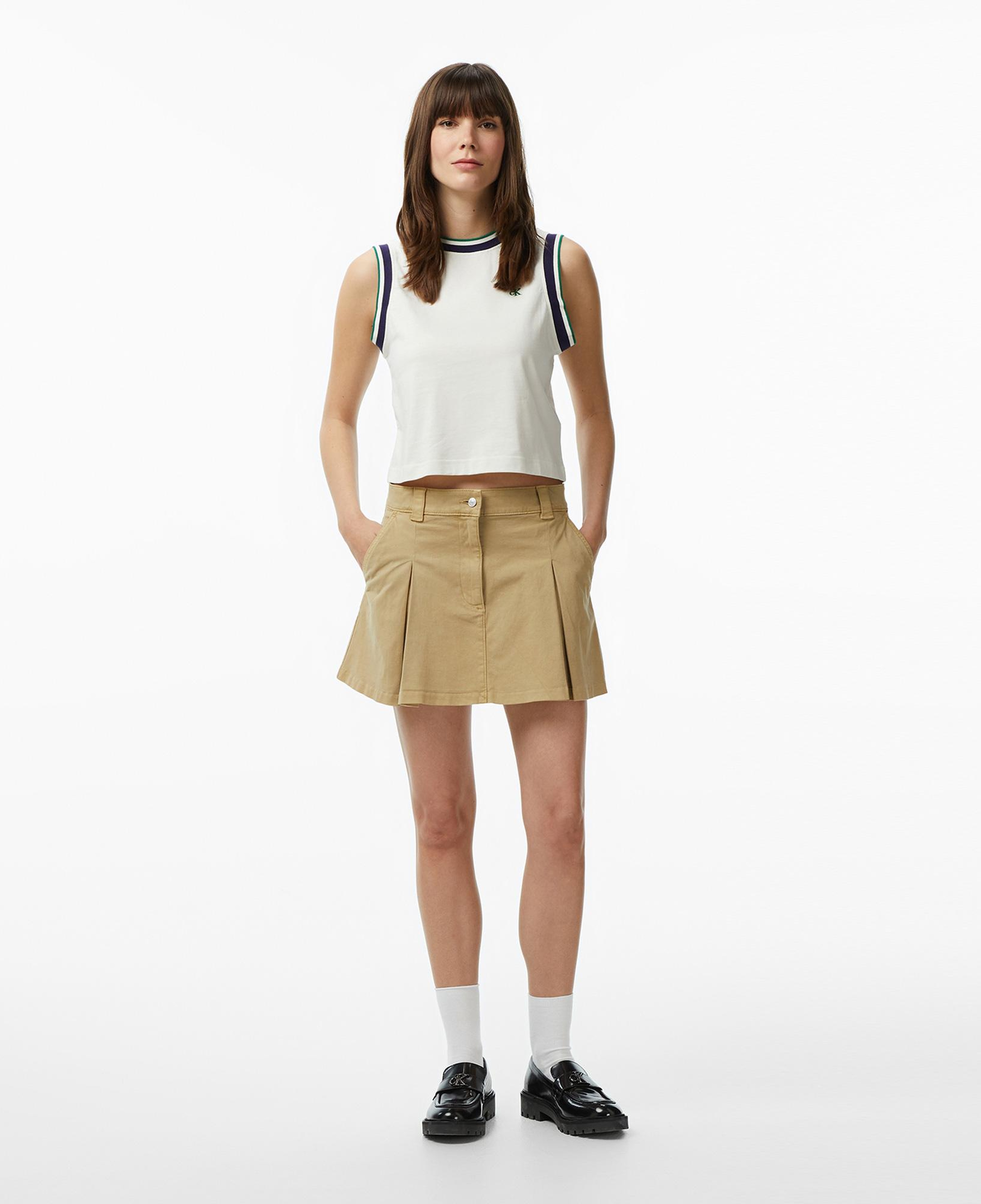 Calvin Klein Monogram Stripe Kadın Beyaz Kolsuz T-Shirt