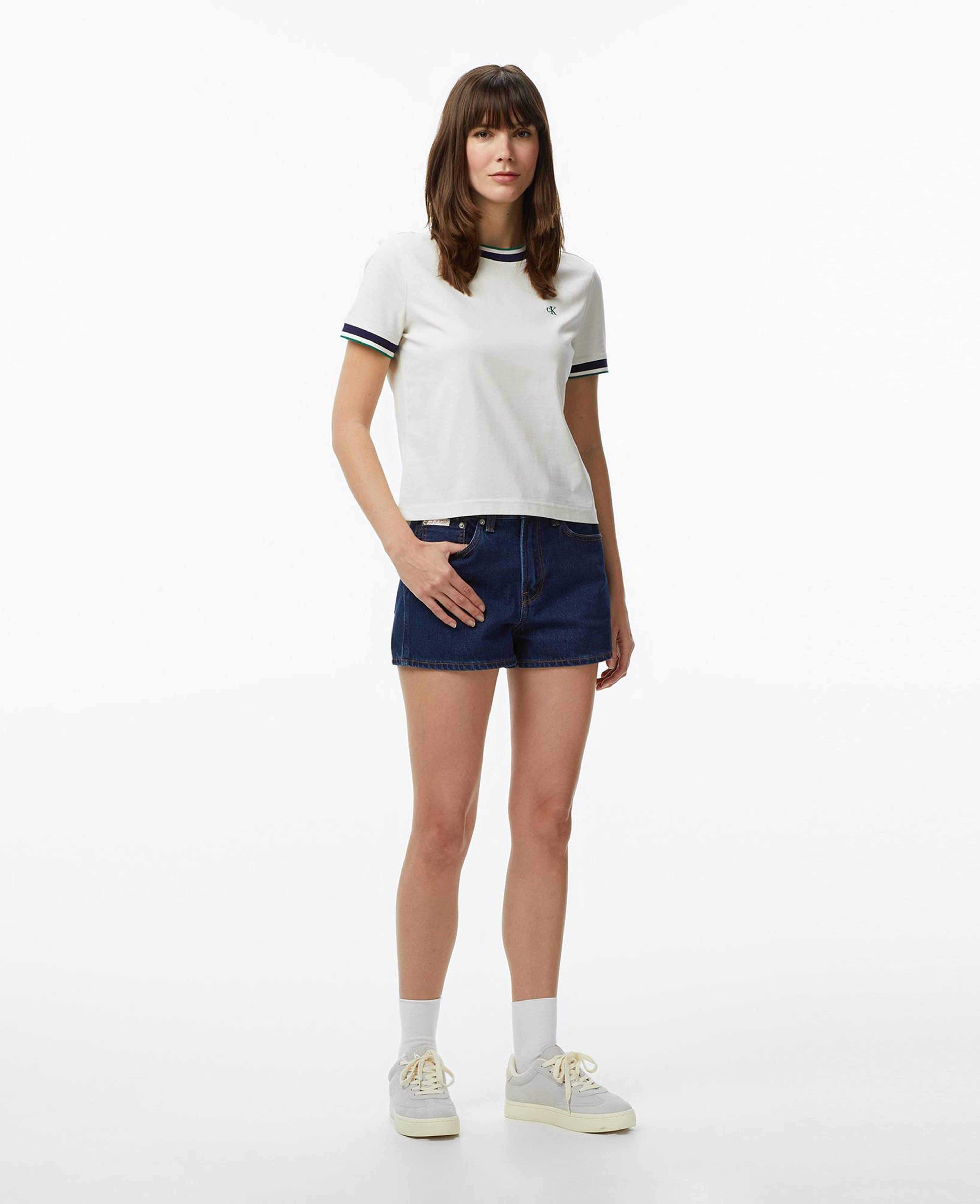 Calvin Klein Monogram Stripe Kadın Beyaz T-Shirt