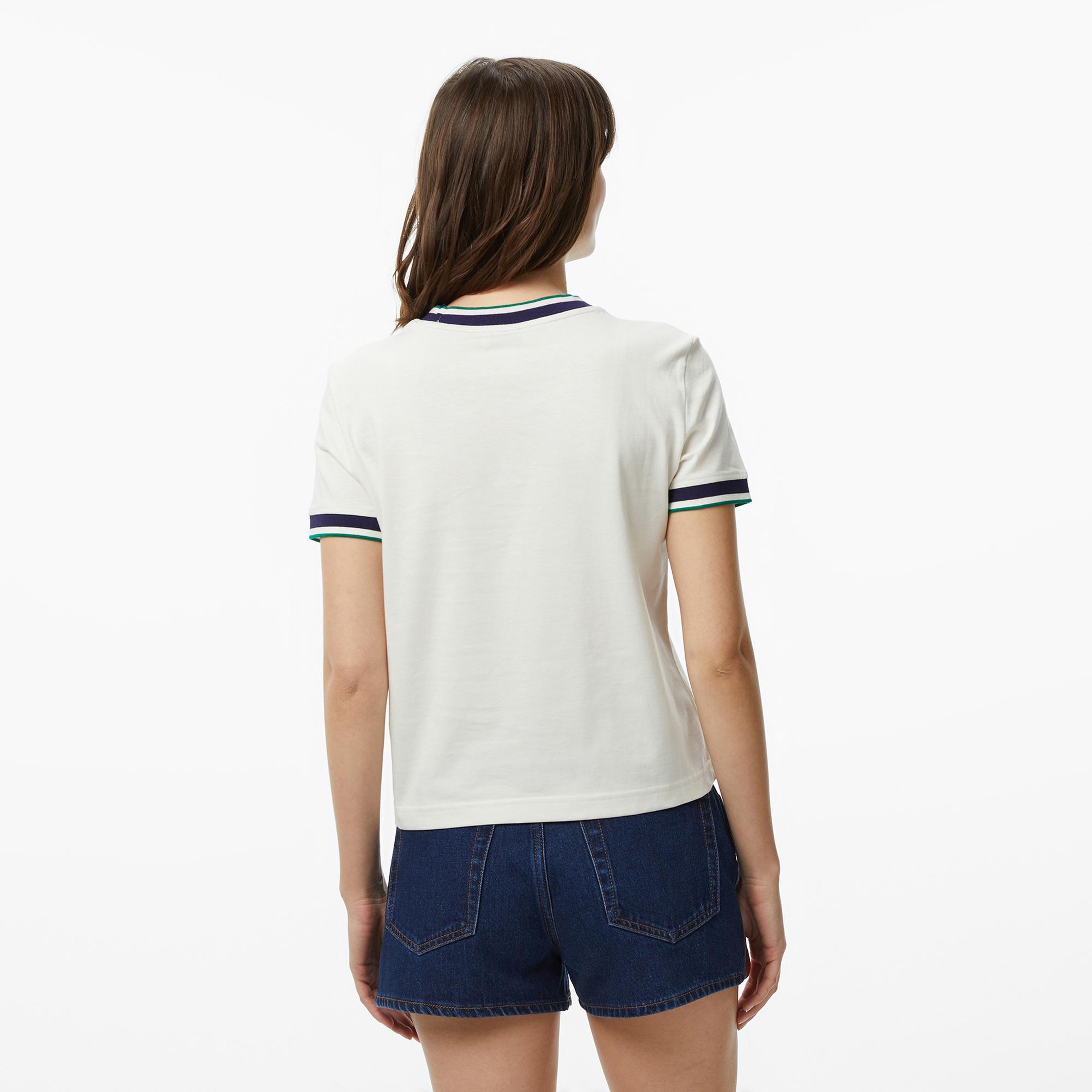 Calvin Klein Monogram Stripe Kadın Beyaz T-Shirt