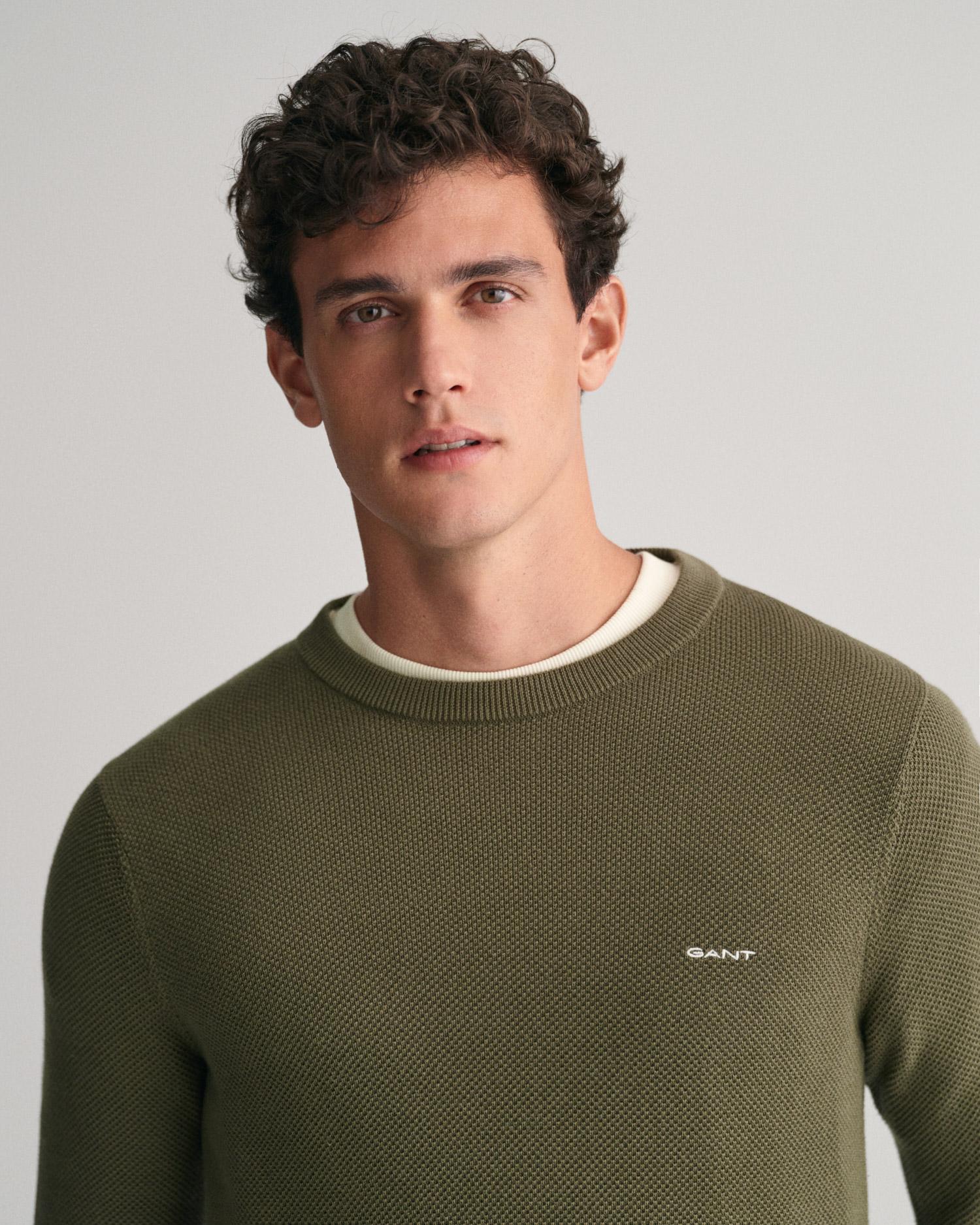 GANT Erkek Yeşil Regular Fit Bisiklet Yaka Kazak