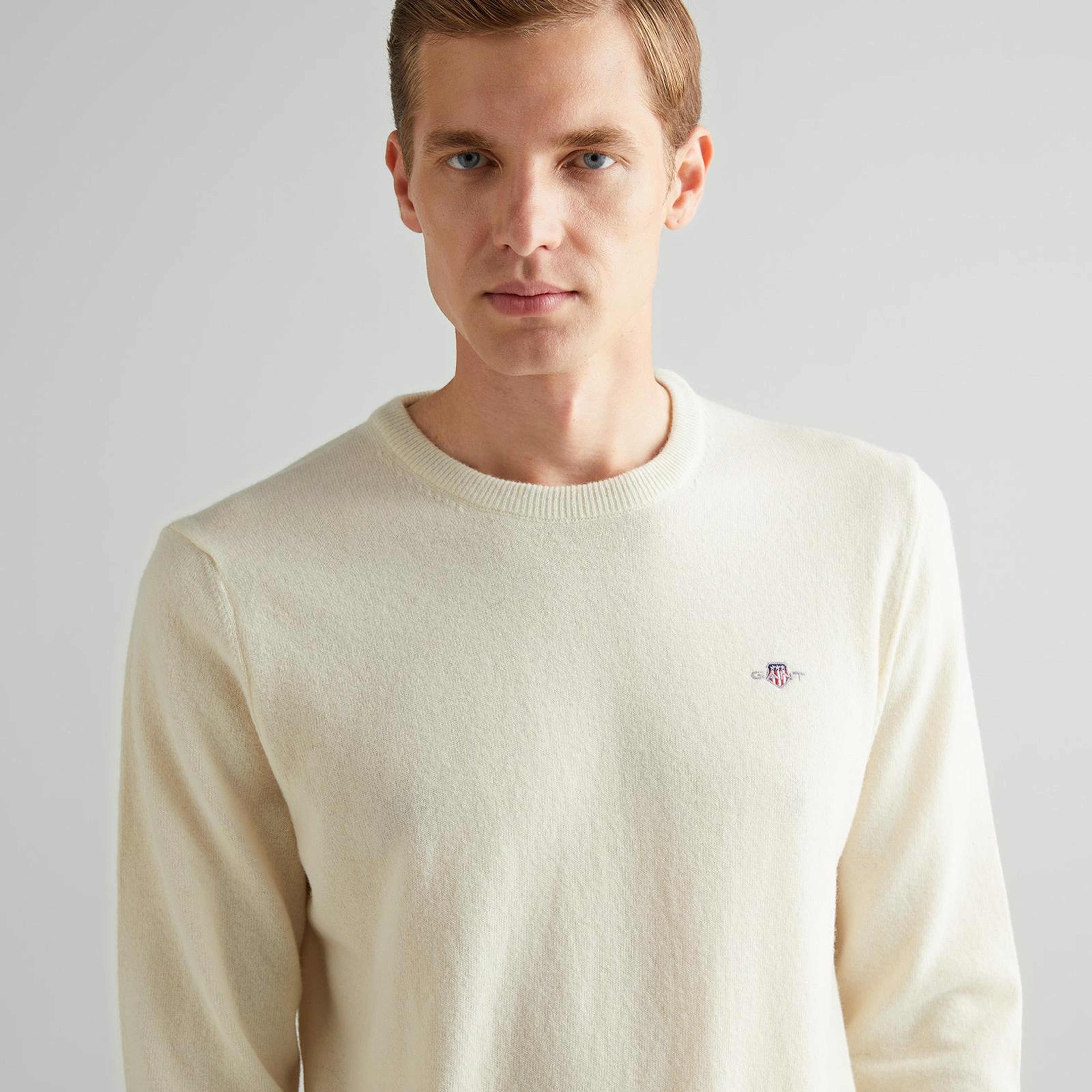 GANT Erkek Krem Regular Fit Bisiklet Yaka Yün Kazak