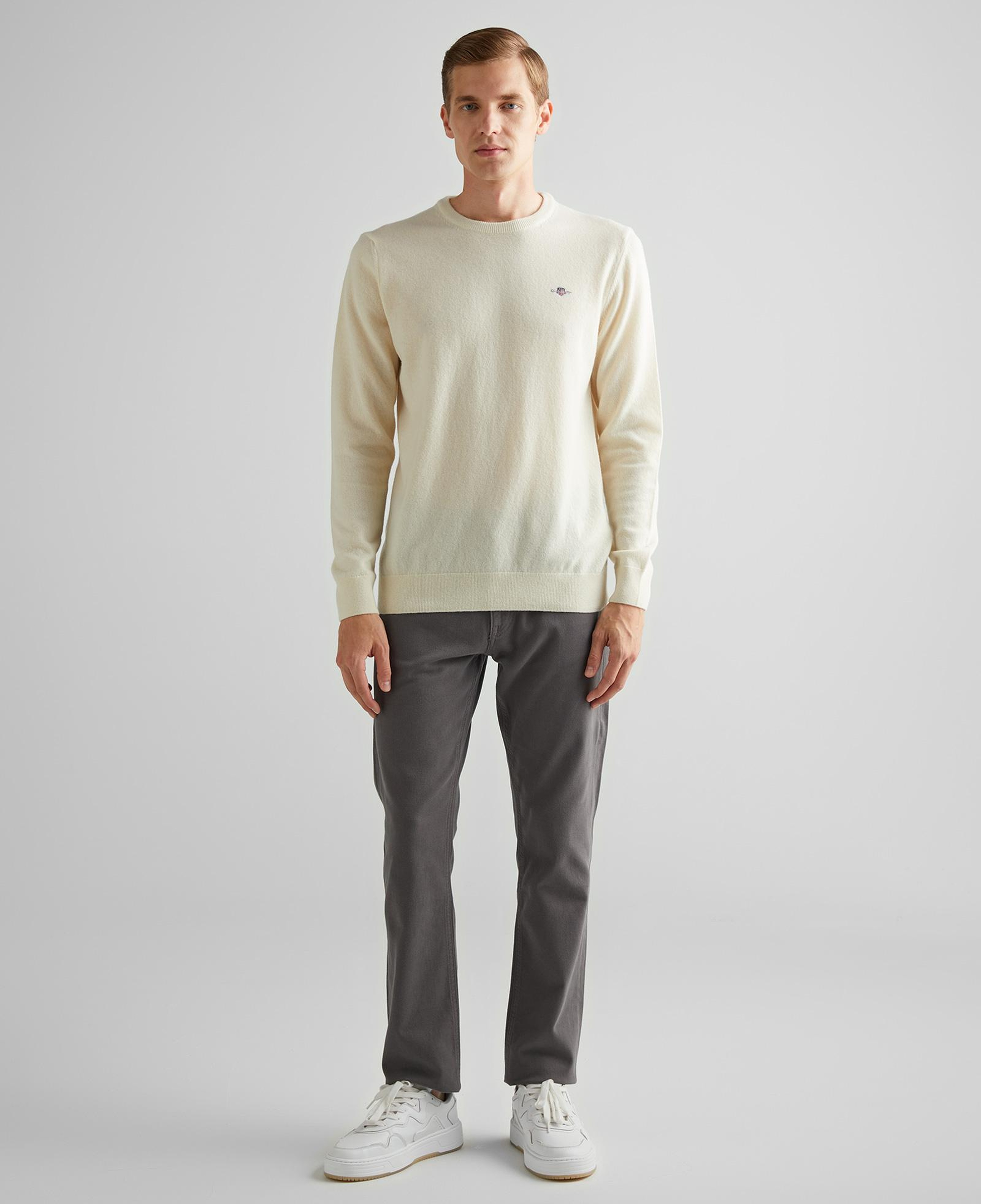 GANT Erkek Krem Regular Fit Bisiklet Yaka Yün Kazak