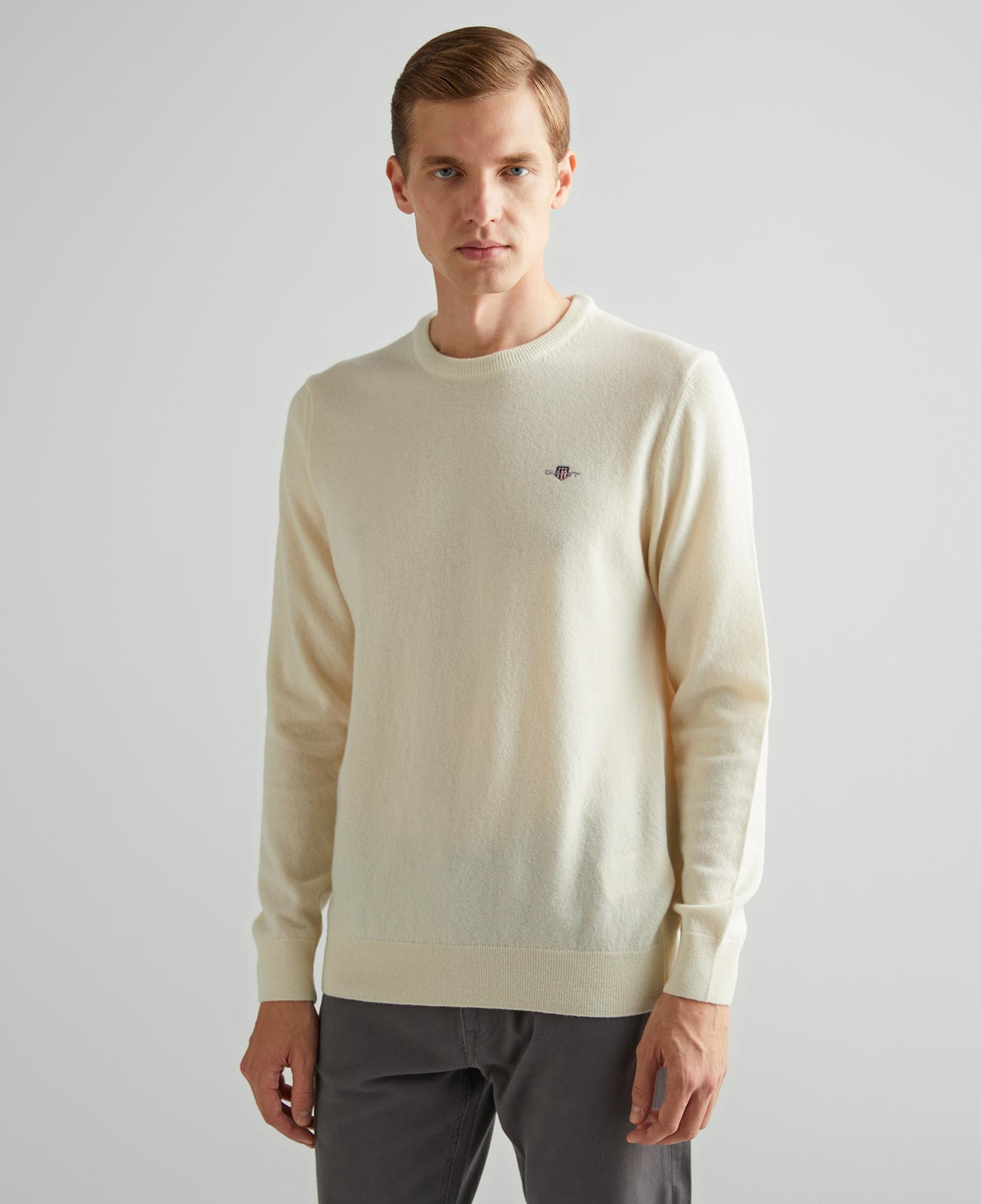 GANT Erkek Krem Regular Fit Bisiklet Yaka Yün Kazak