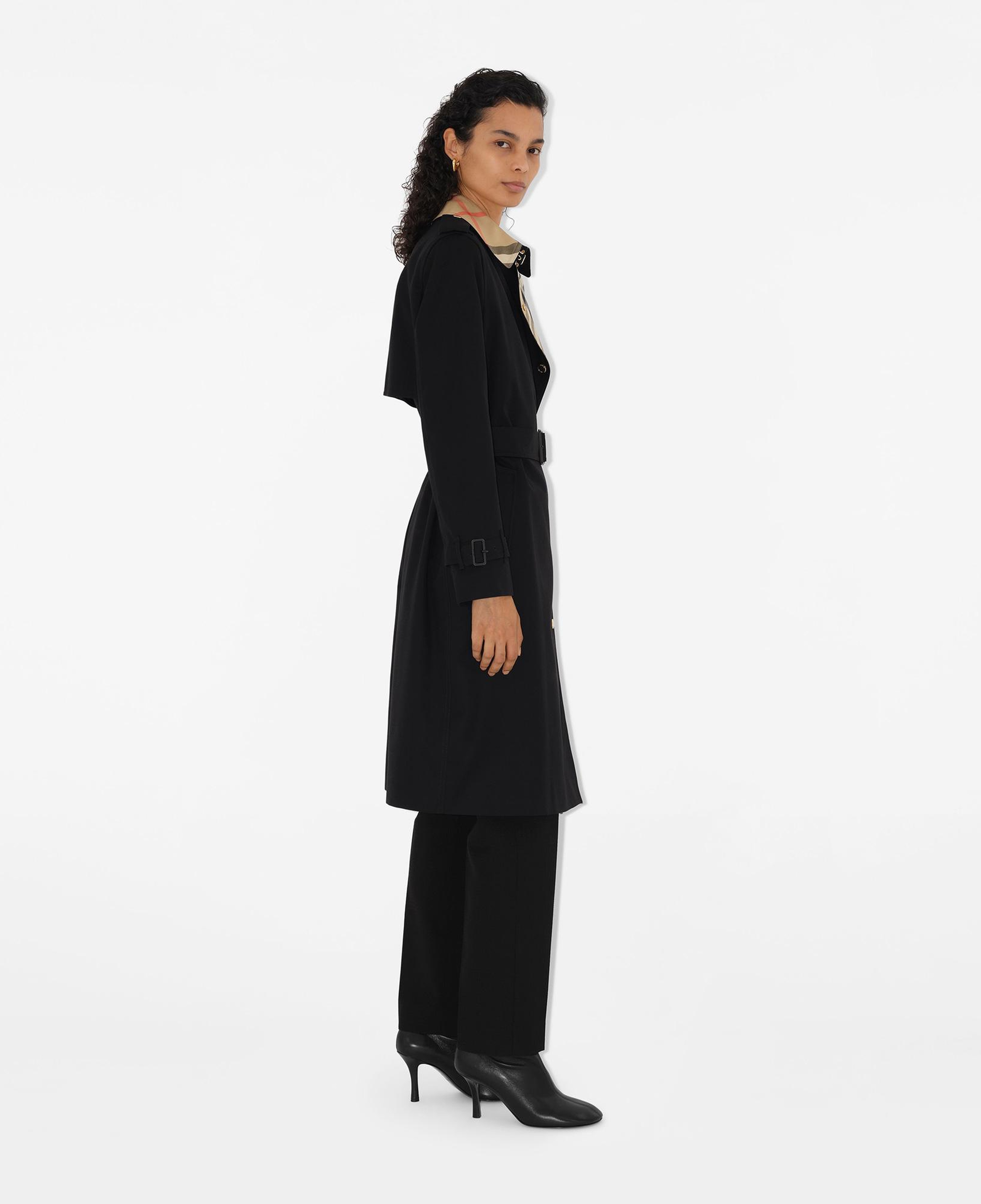 Burberry Sandridge Long Check Collar Gabardine Kadın Siyah Pardesü