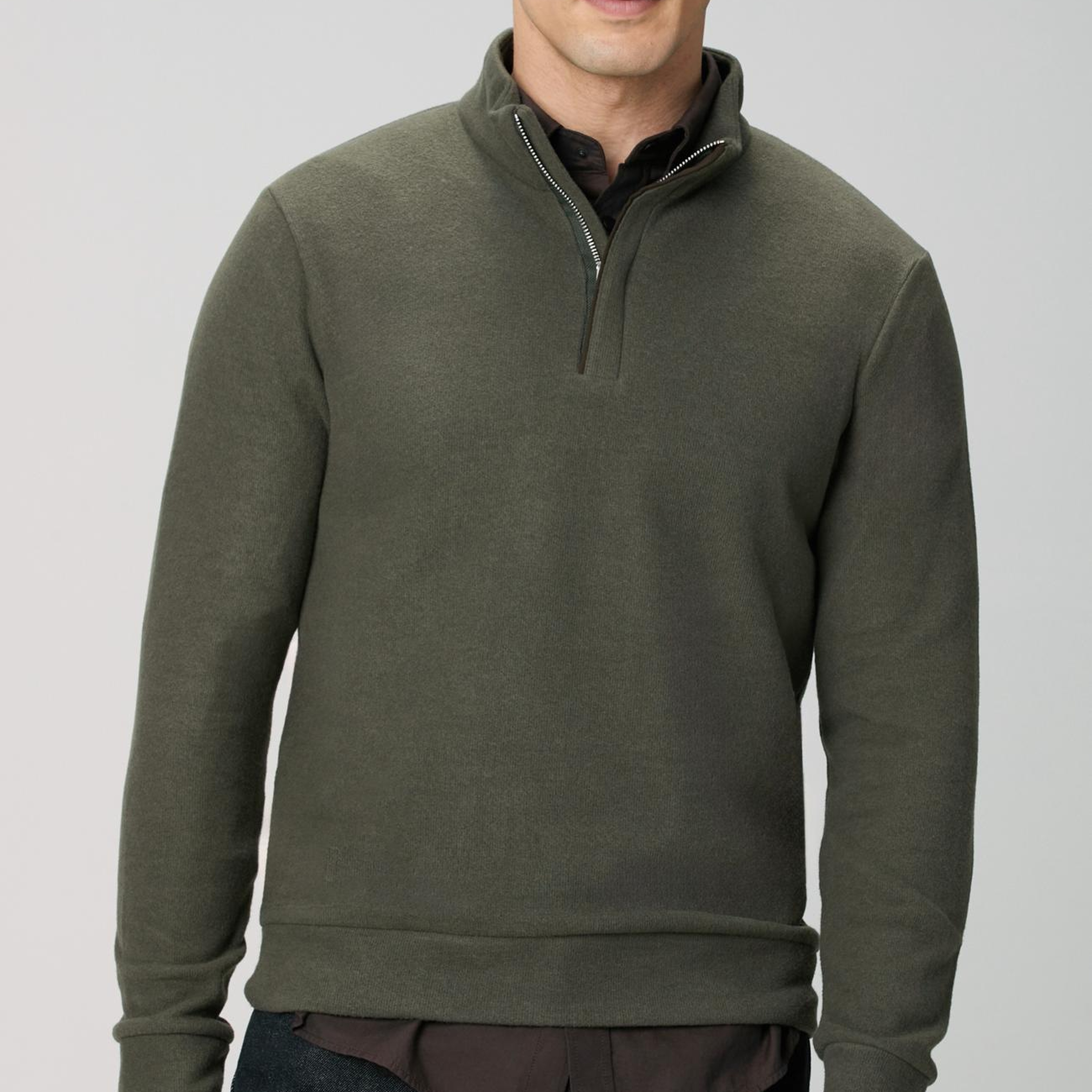 Network Erkek Haki Süet Garni Detaylı Sweatshirt