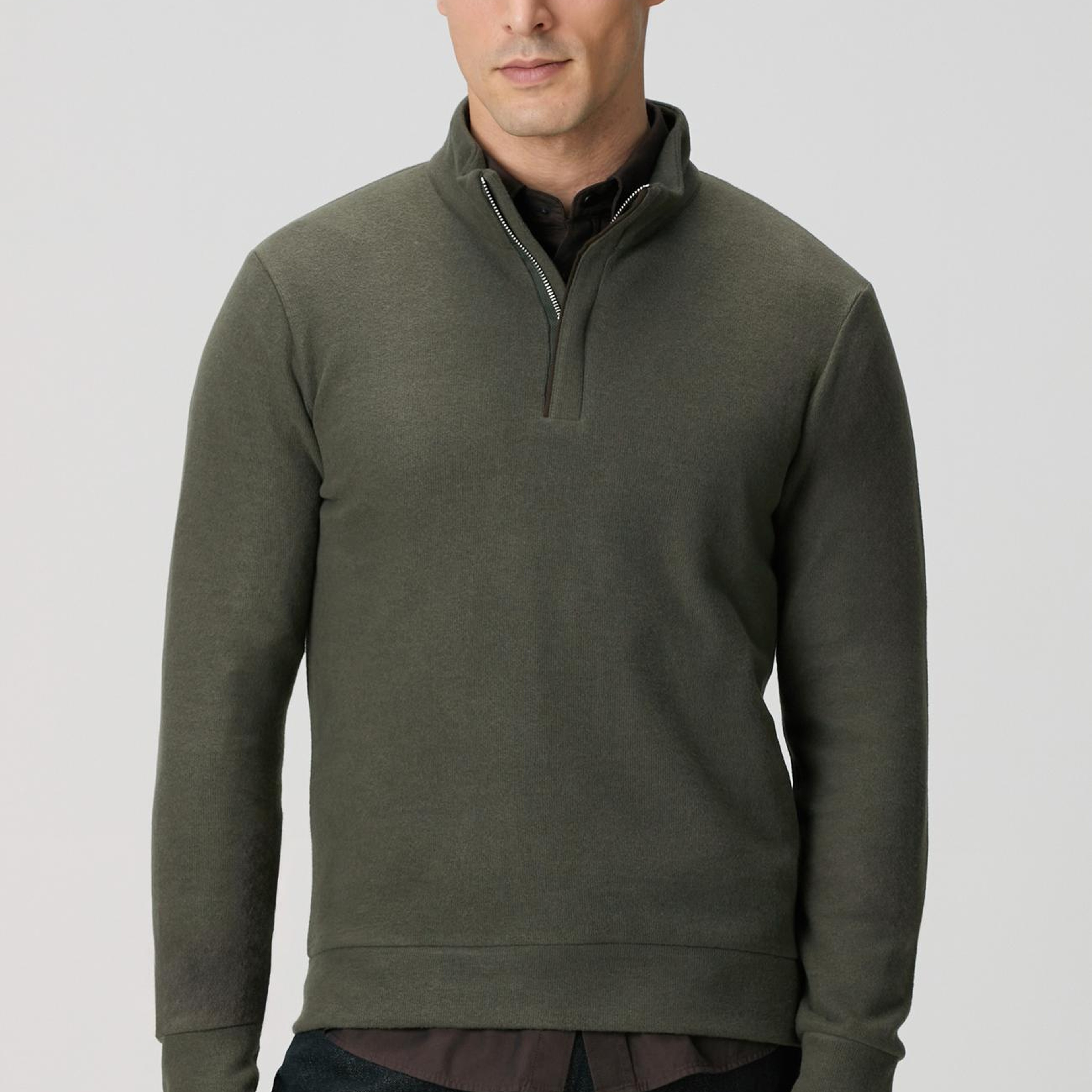 Network Erkek Haki Süet Garni Detaylı Sweatshirt