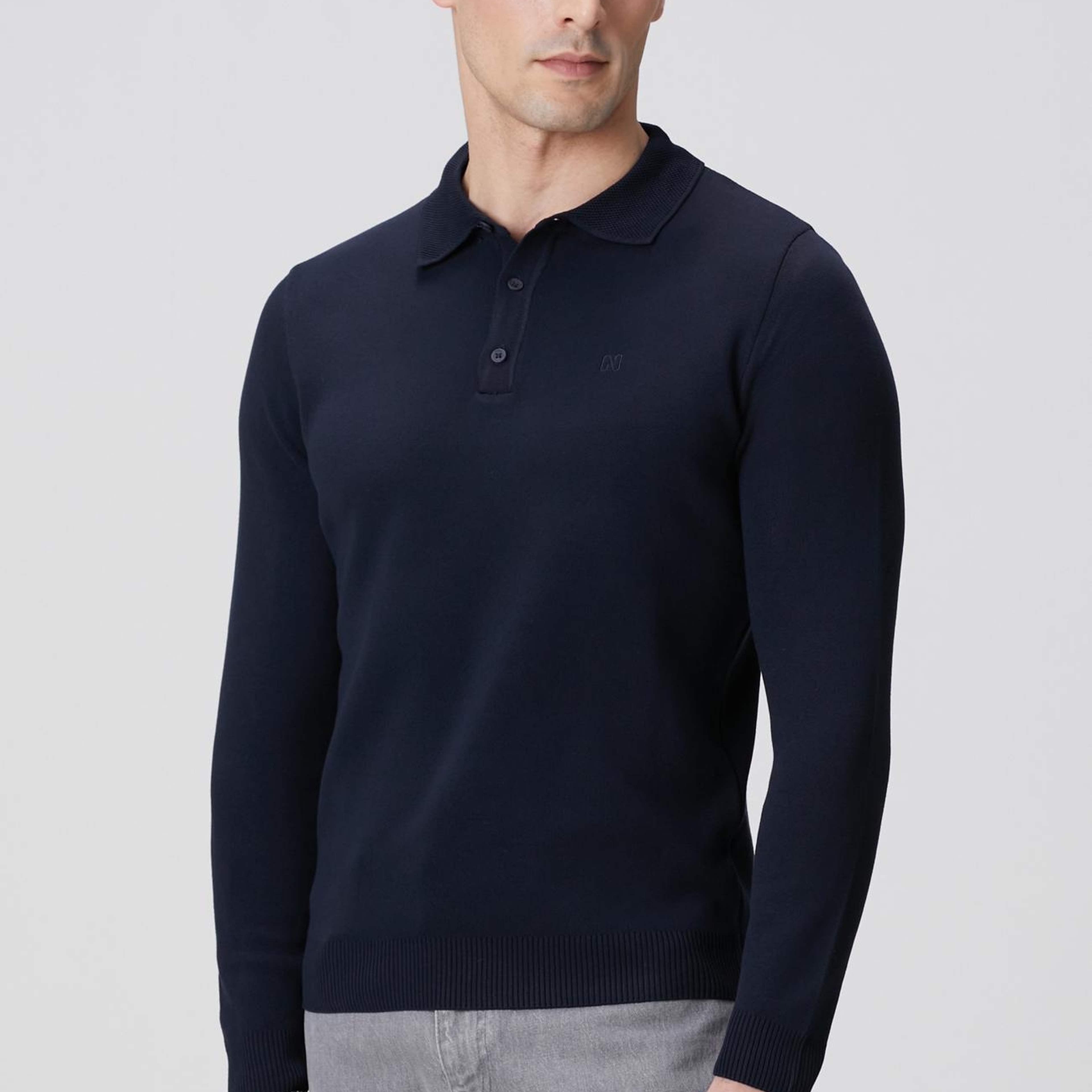Network Erkek Lacivert Polo Yaka Uzun Kol Pike Örgü Kazak
