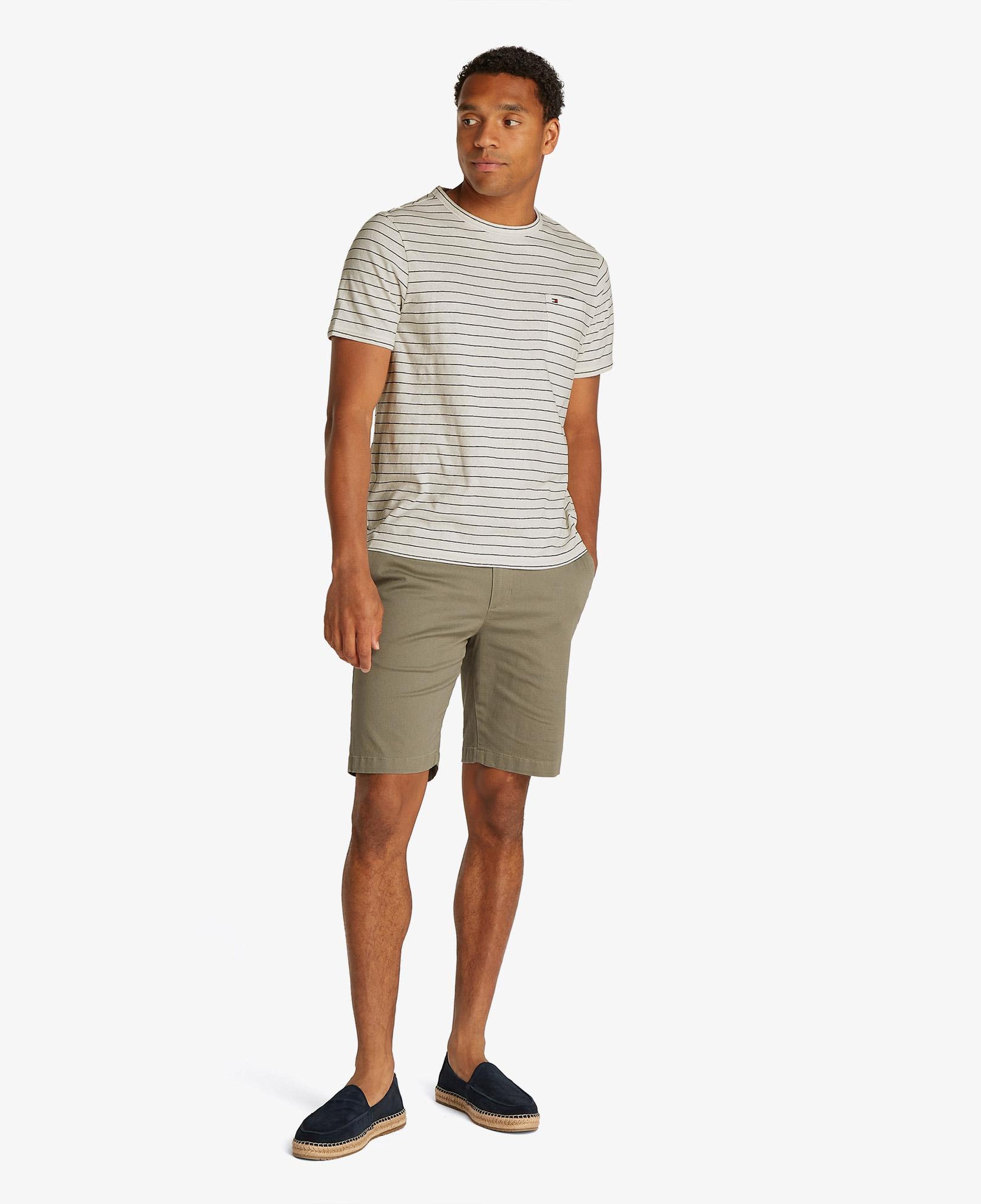 Tommy Hilfiger Cotton Linen Stripe Erkek Beyaz T-Shirt