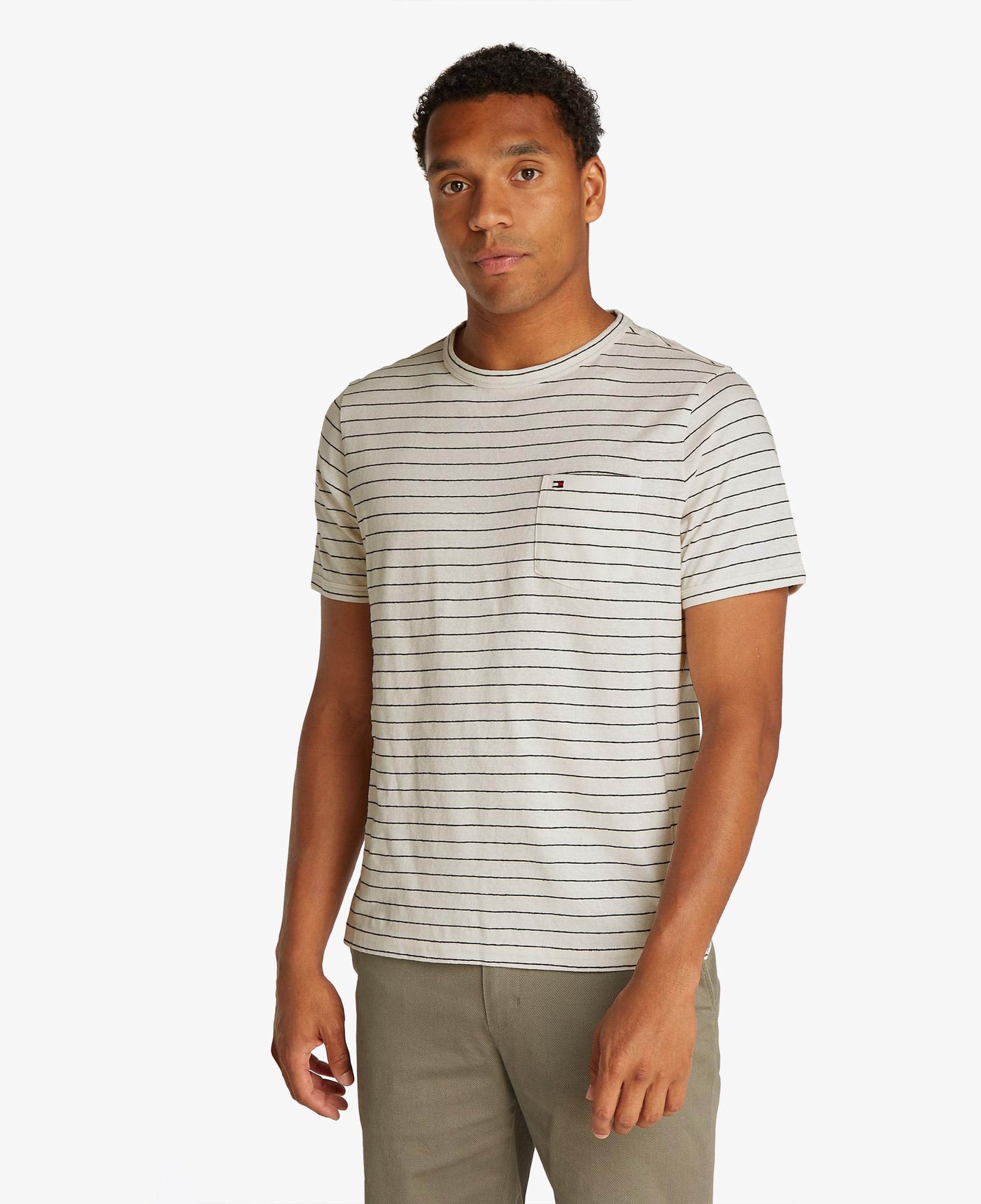 Tommy Hilfiger Cotton Linen Stripe Erkek Beyaz T-Shirt