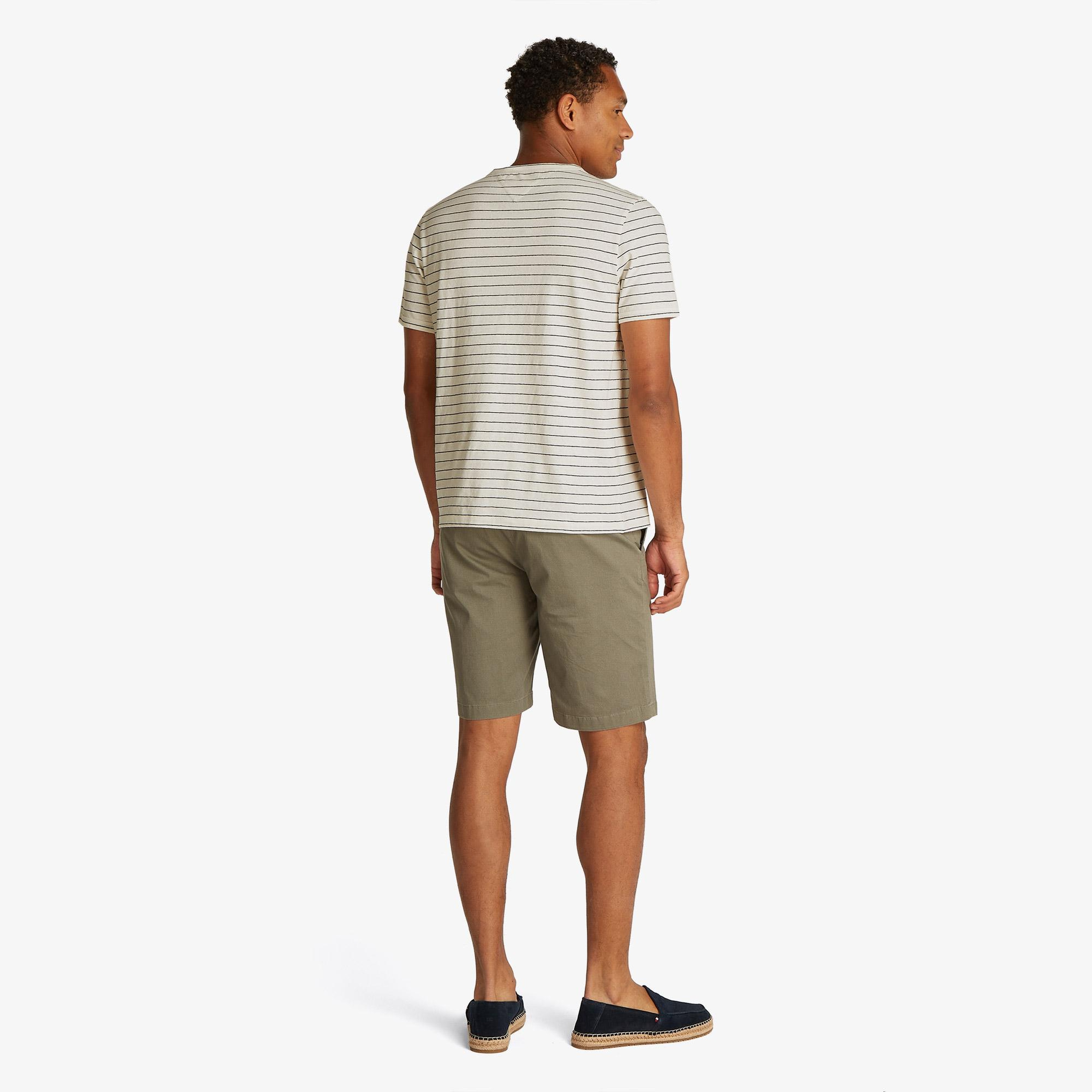 Tommy Hilfiger Cotton Linen Stripe Erkek Beyaz T-Shirt