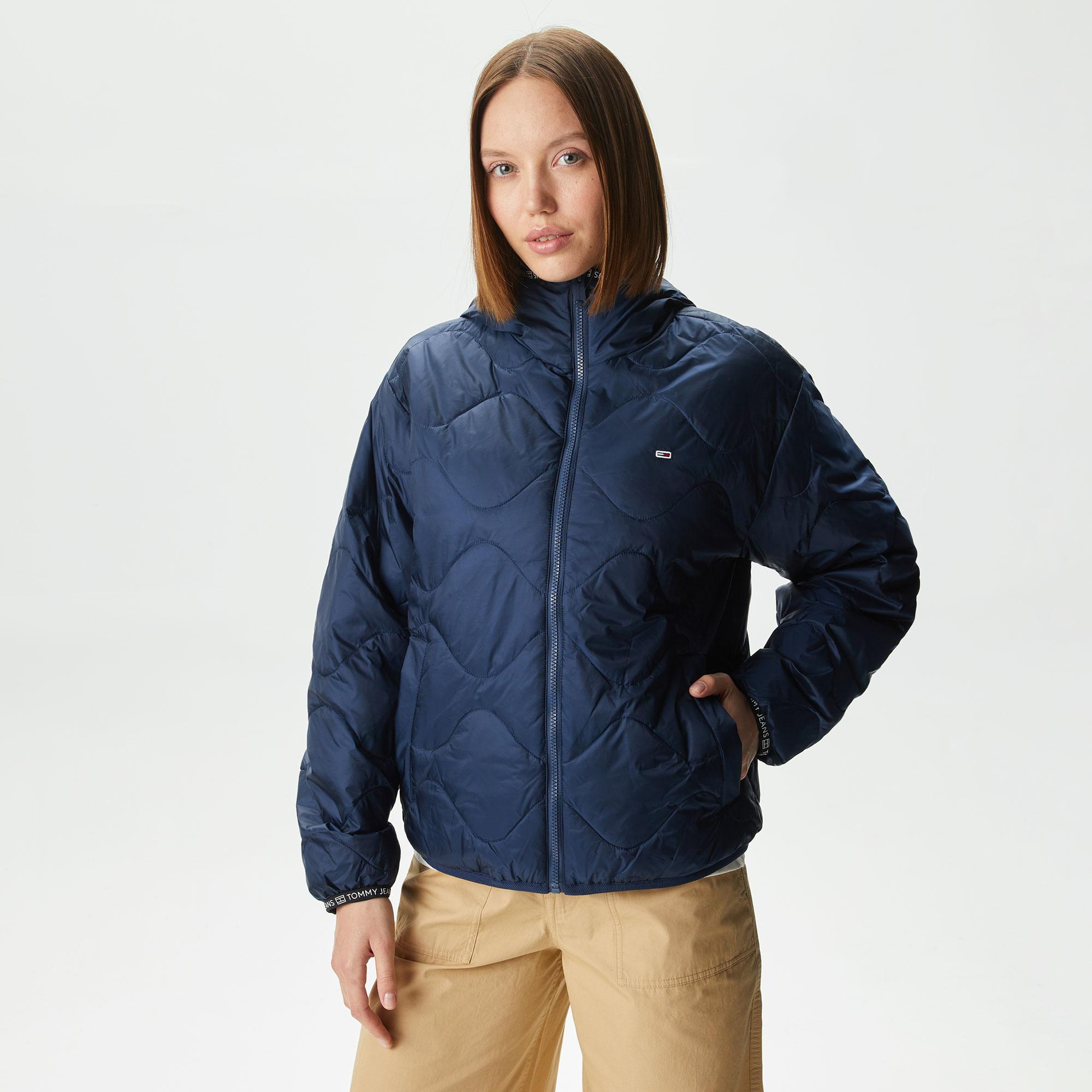 Tommy Jeans Quilted Tape Hoodffer Kadın Lacivert Mont