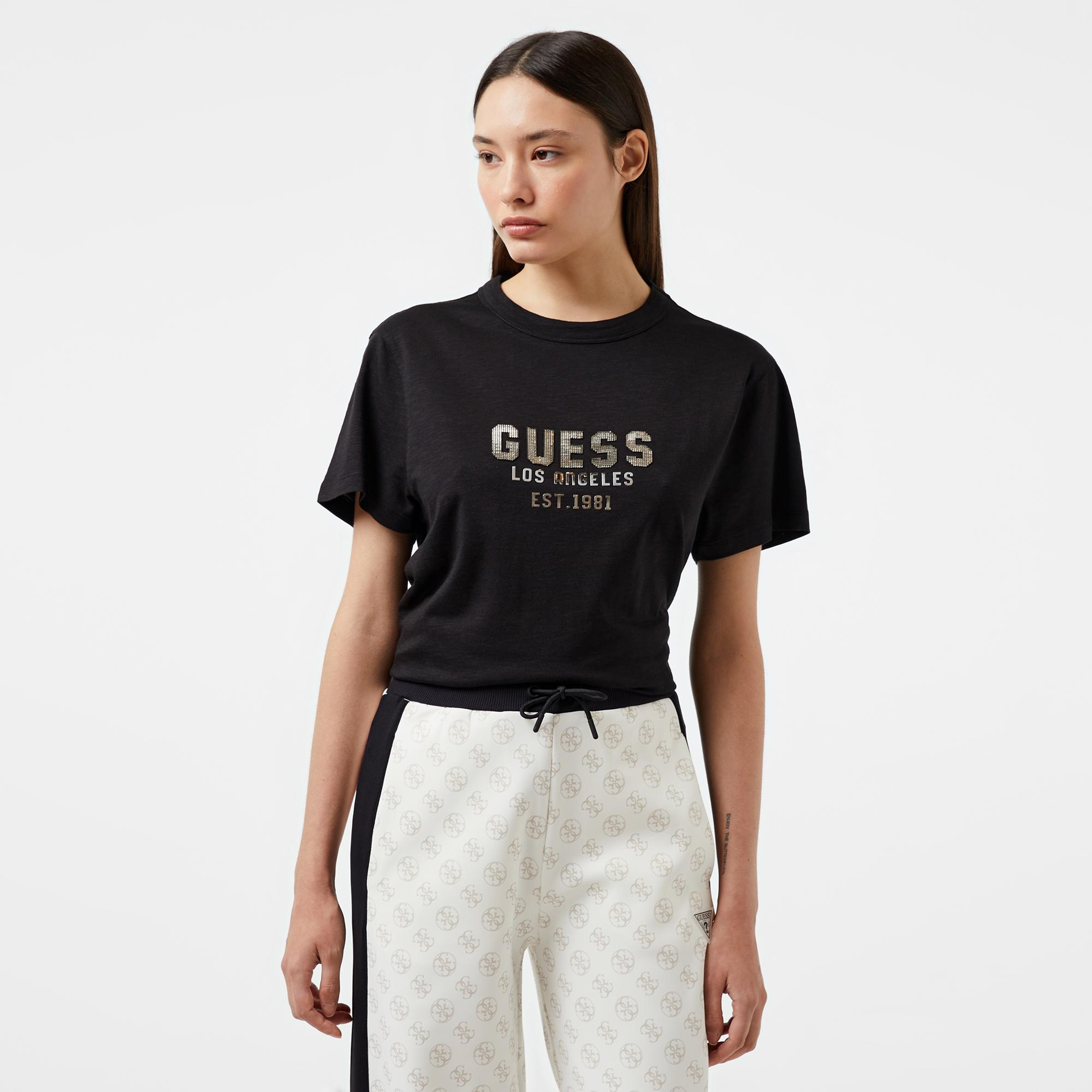 Guess Pyramide Studs Kadın Siyah T-Shirt