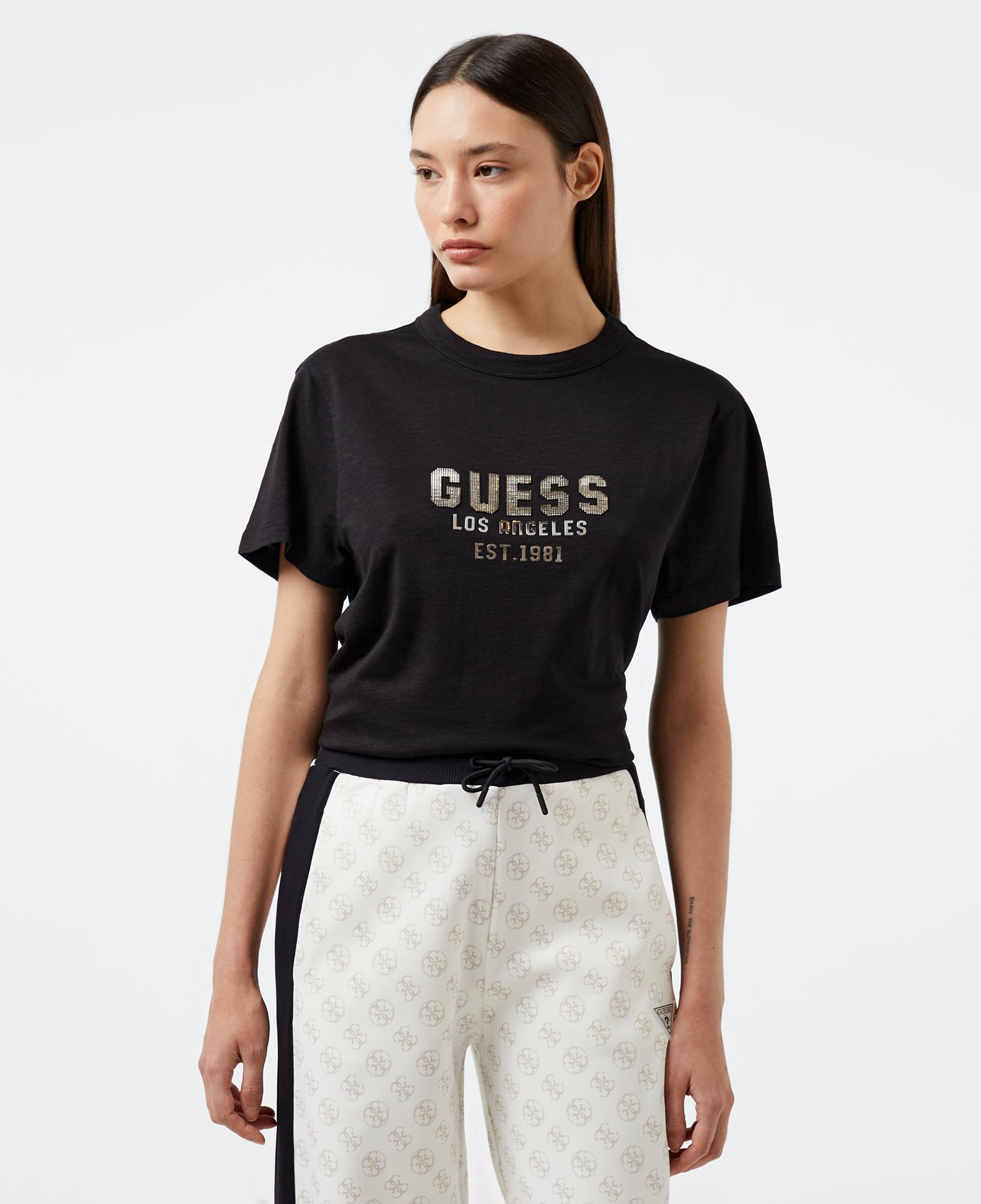 Guess Pyramide Studs Kadın Siyah T-Shirt