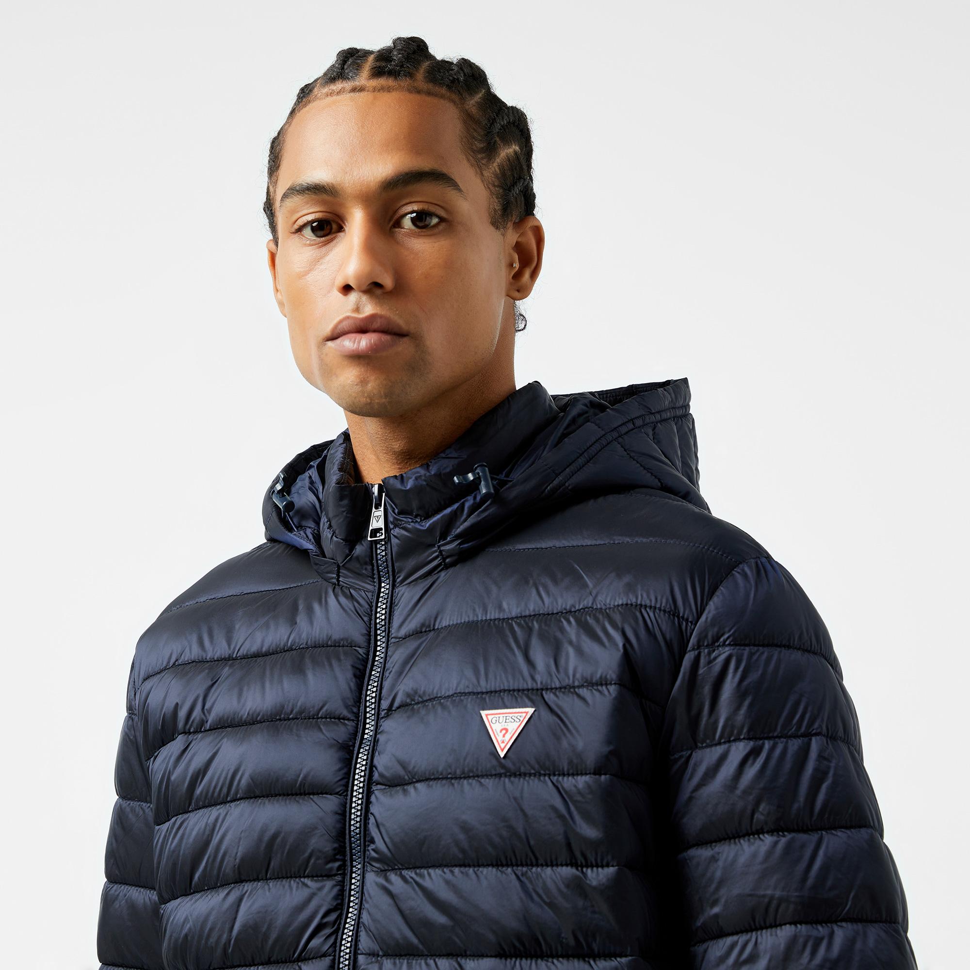 Guess Hooded Puffer Iridescent Nylon 40 Erkek Lacivert Mont