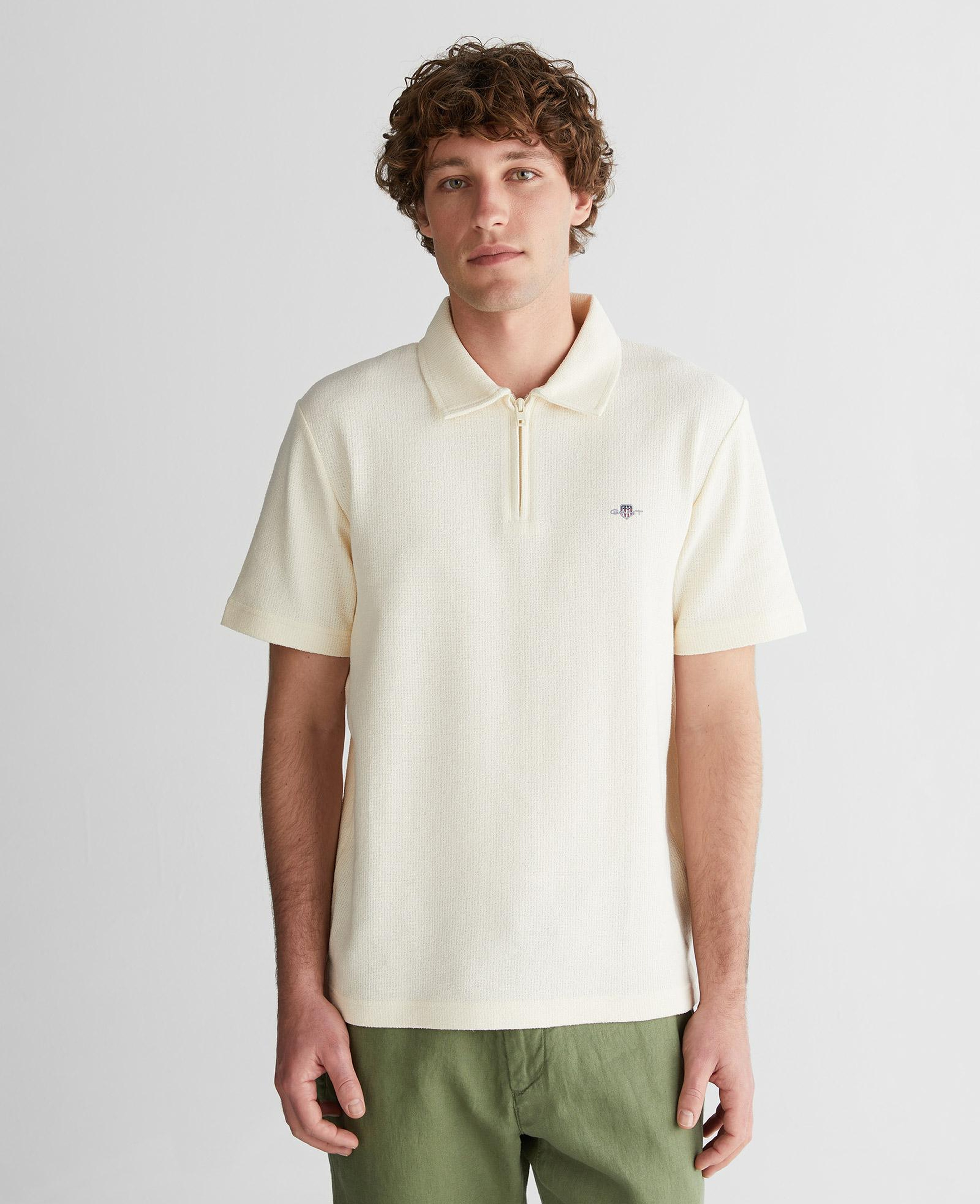 GANT Erkek Krem Regular Fit Yarım Fermuarlı Logolu Polo Yaka T-Shirt