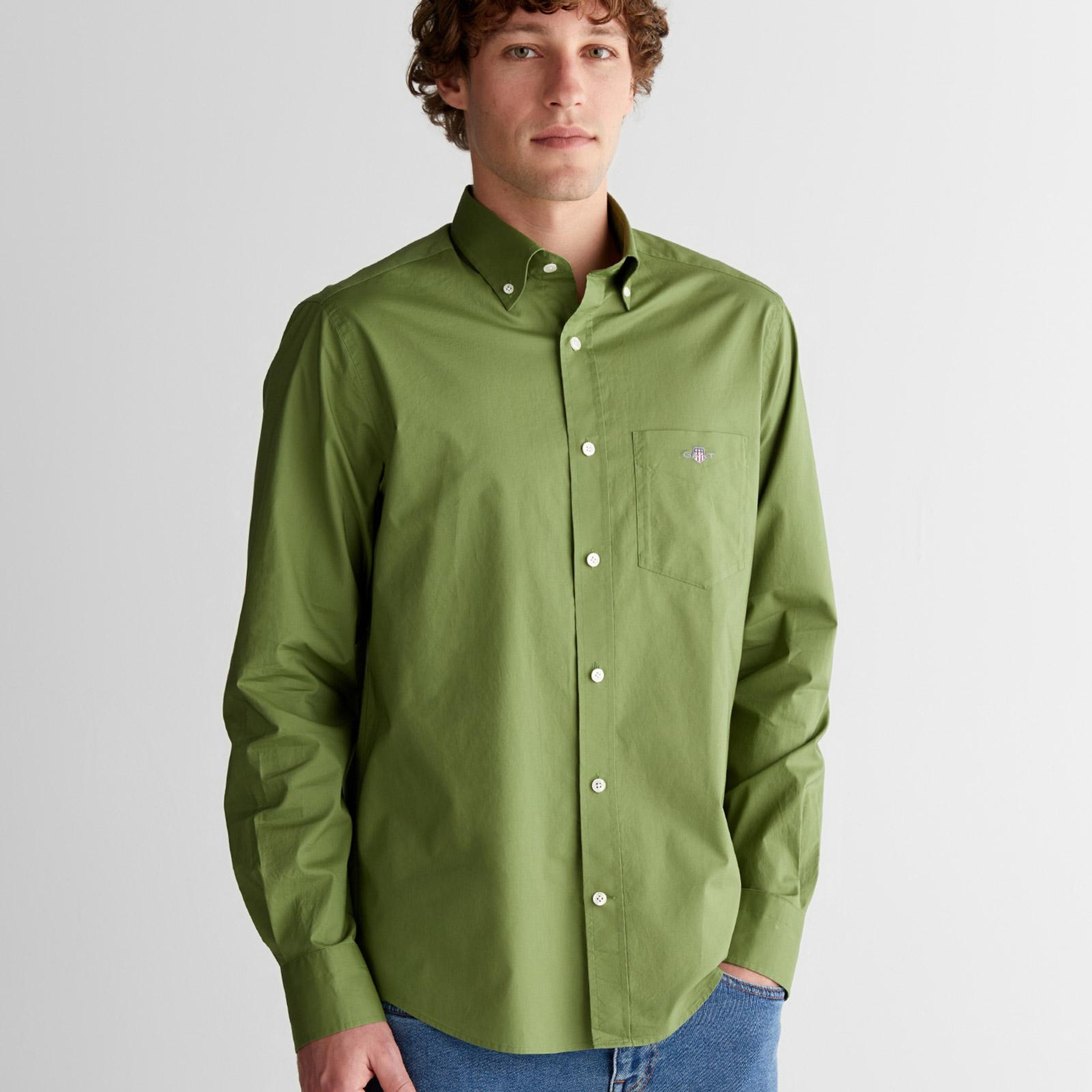 GANT Erkek Yeşil Regular Fit Logolu Gömlek