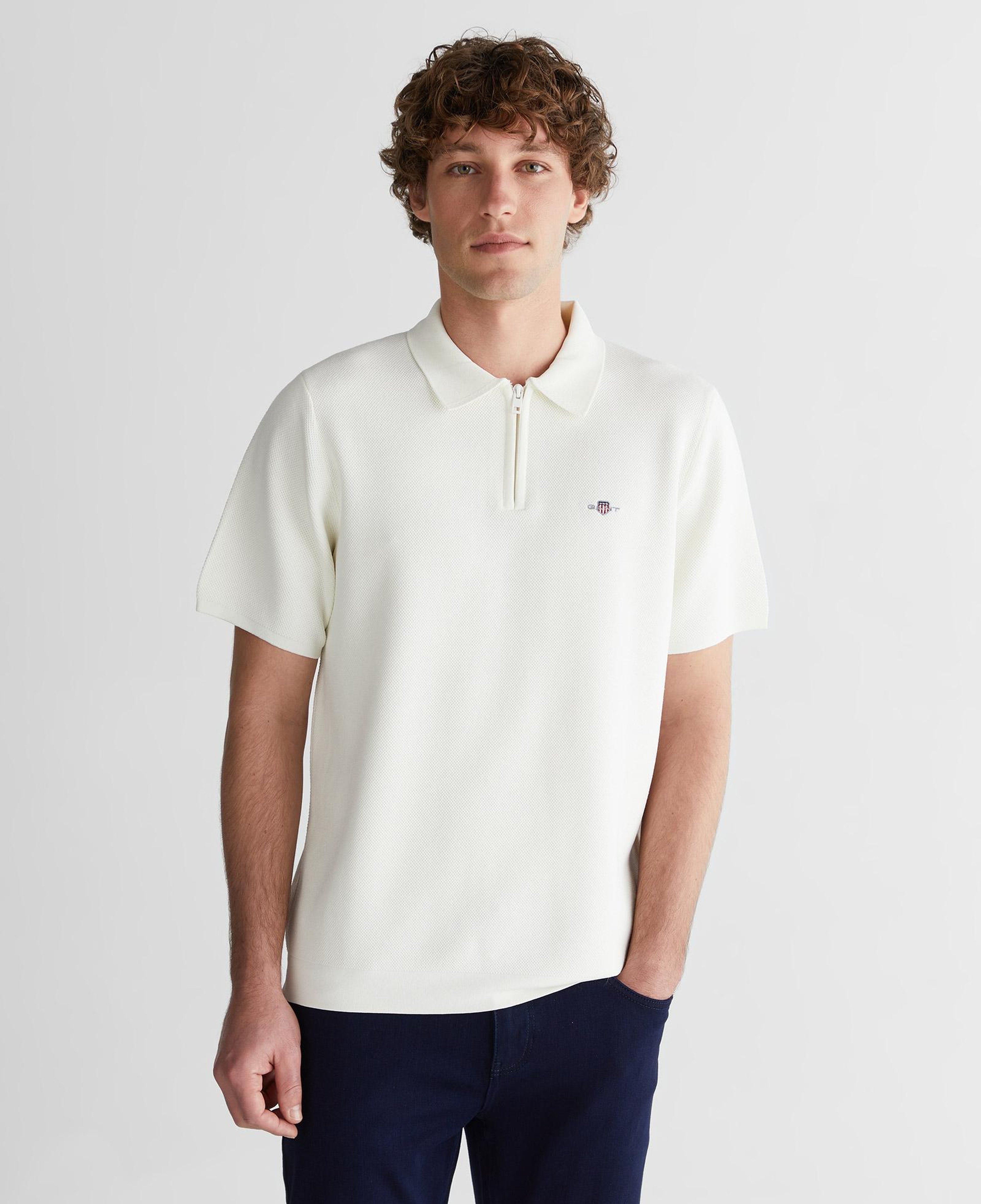 GANT Erkek Beyaz Polo Fermuarlı Yaka Kısa Kollu Triko