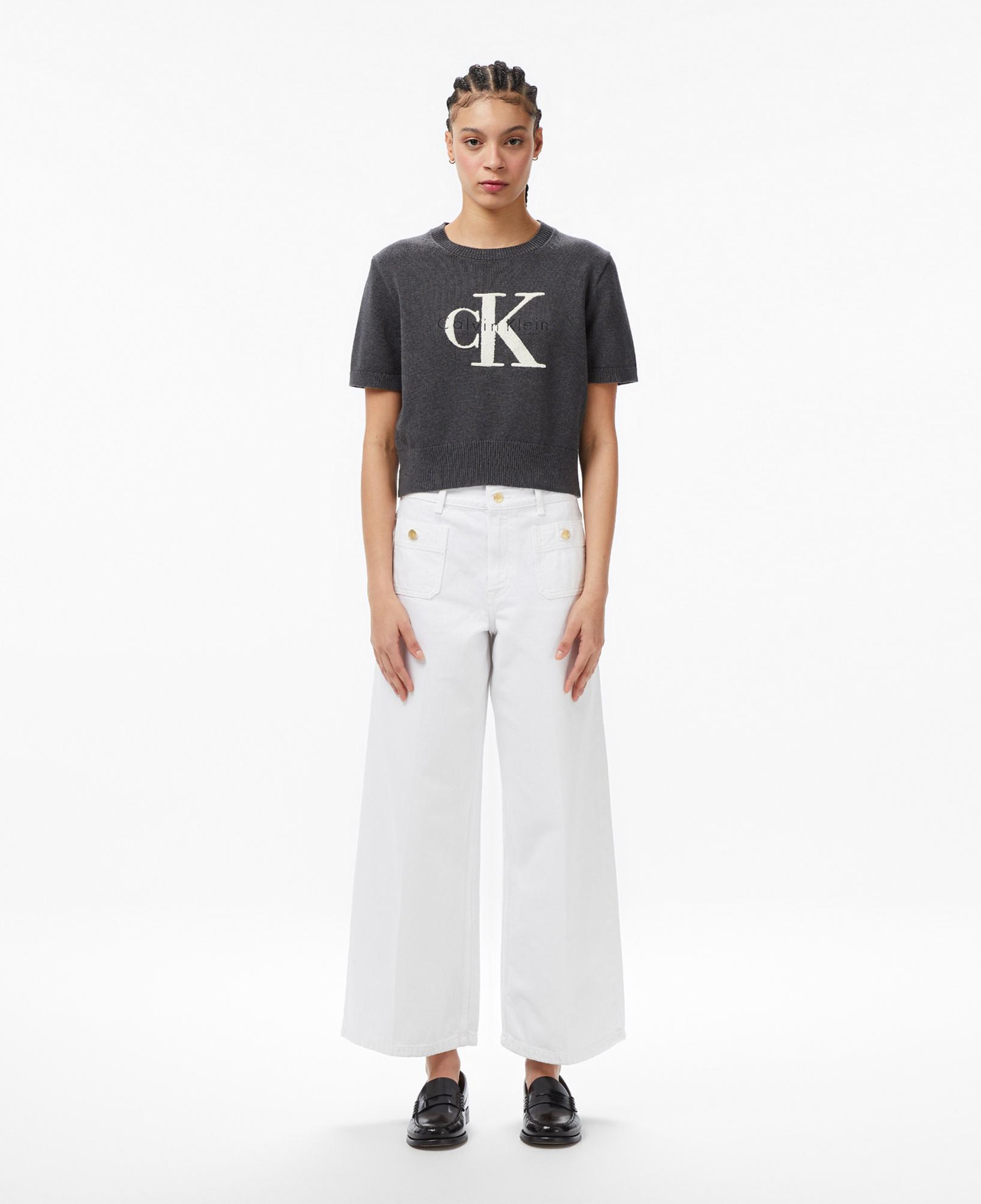 Calvin Klein Chunky Cotton Graphic Vest Kadın Gri Triko
