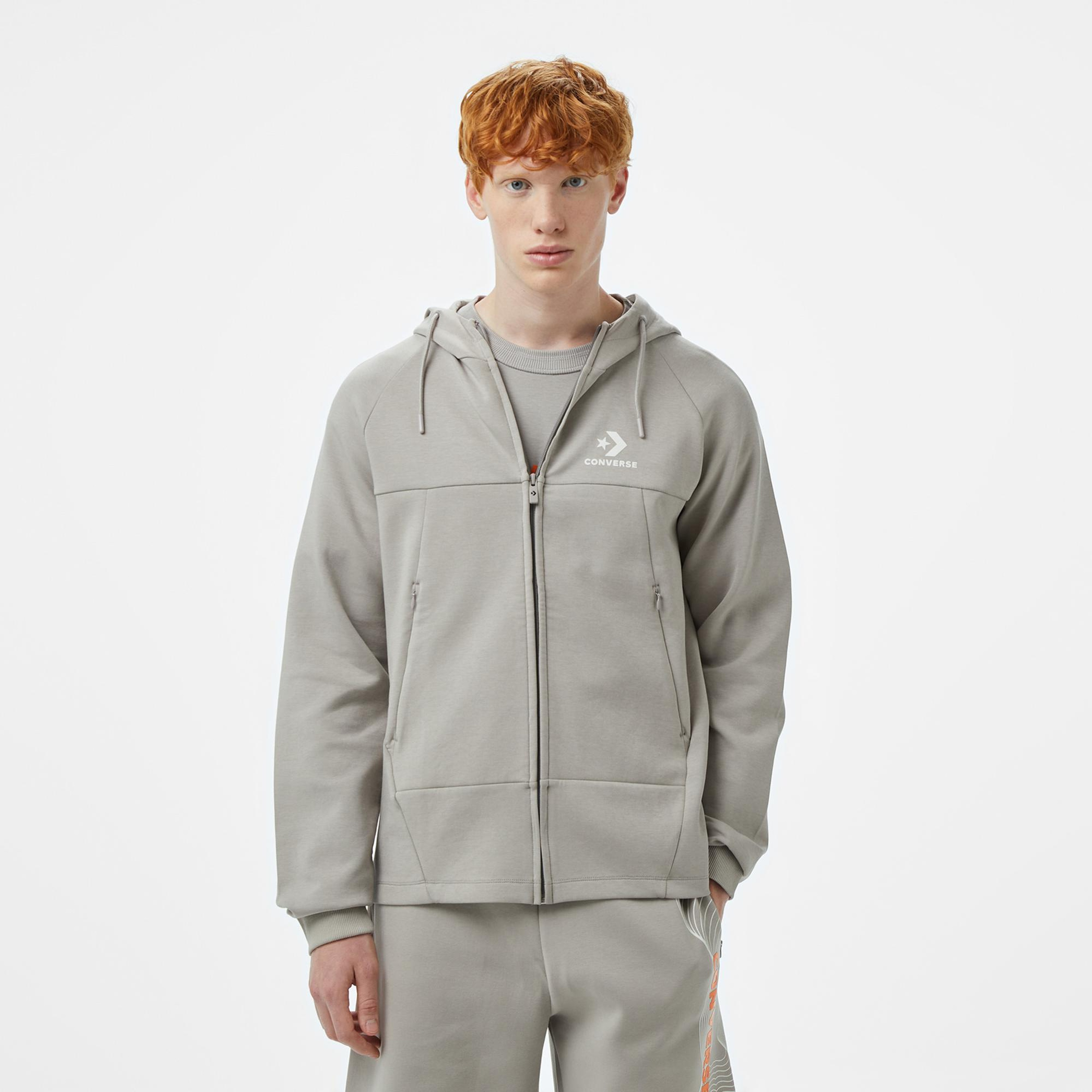 Converse Star Chevron Baskılı Regular Fit Erkek Gri Hoodie