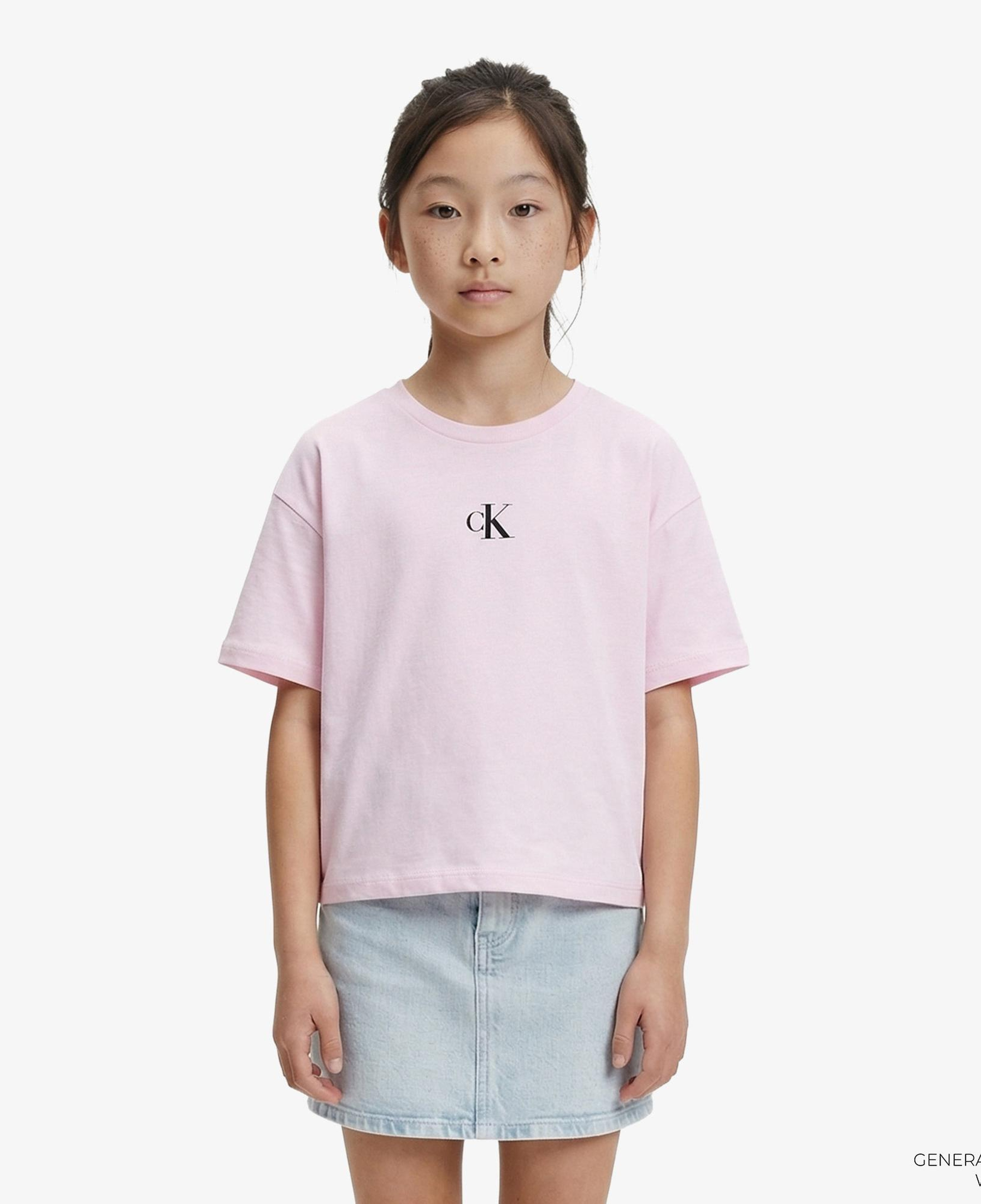Calvin Klein Logo Boxy Çocuk Pembe T-Shirt
