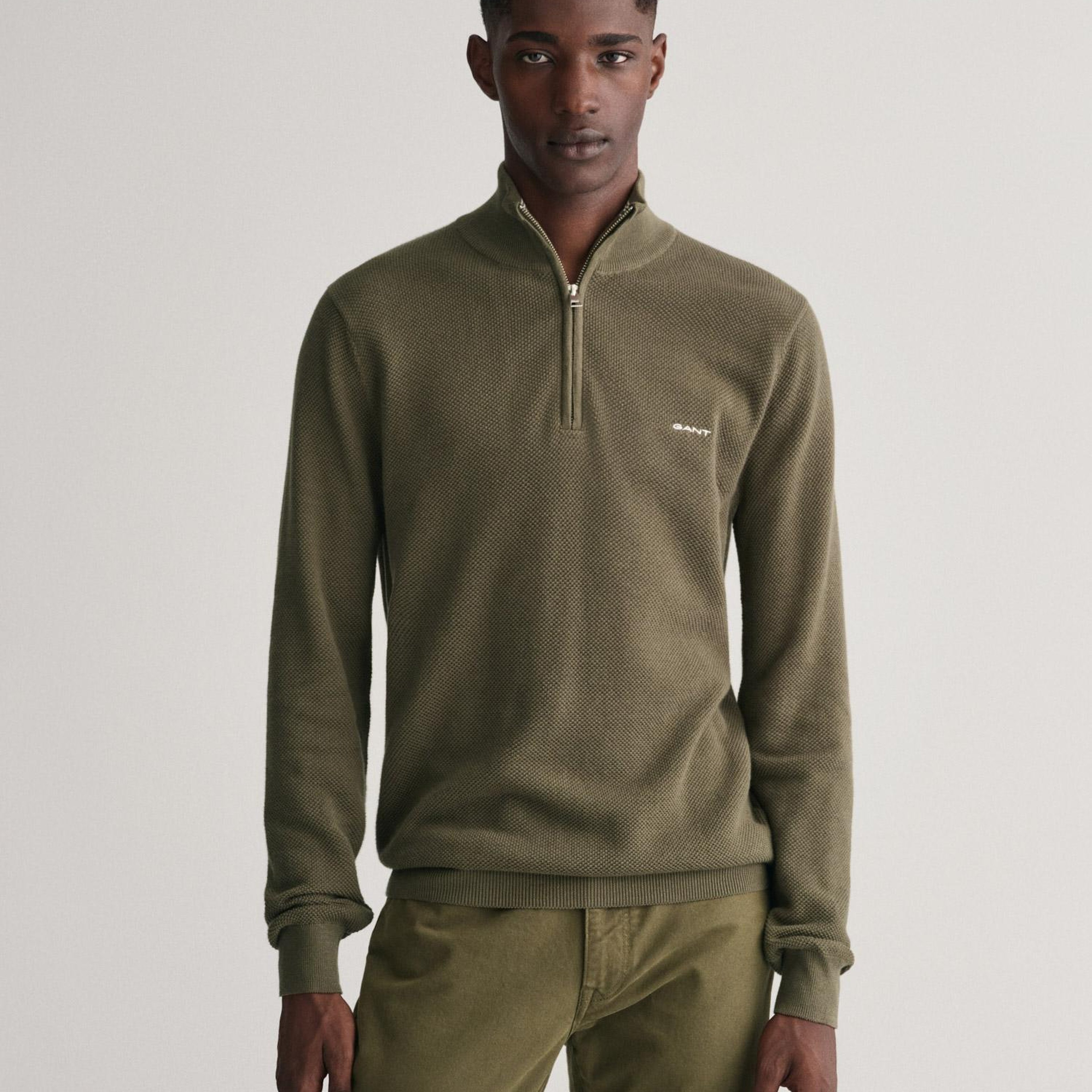 GANT Erkek Yeşil Regular Fit Yarım Fermuarlı Kazak