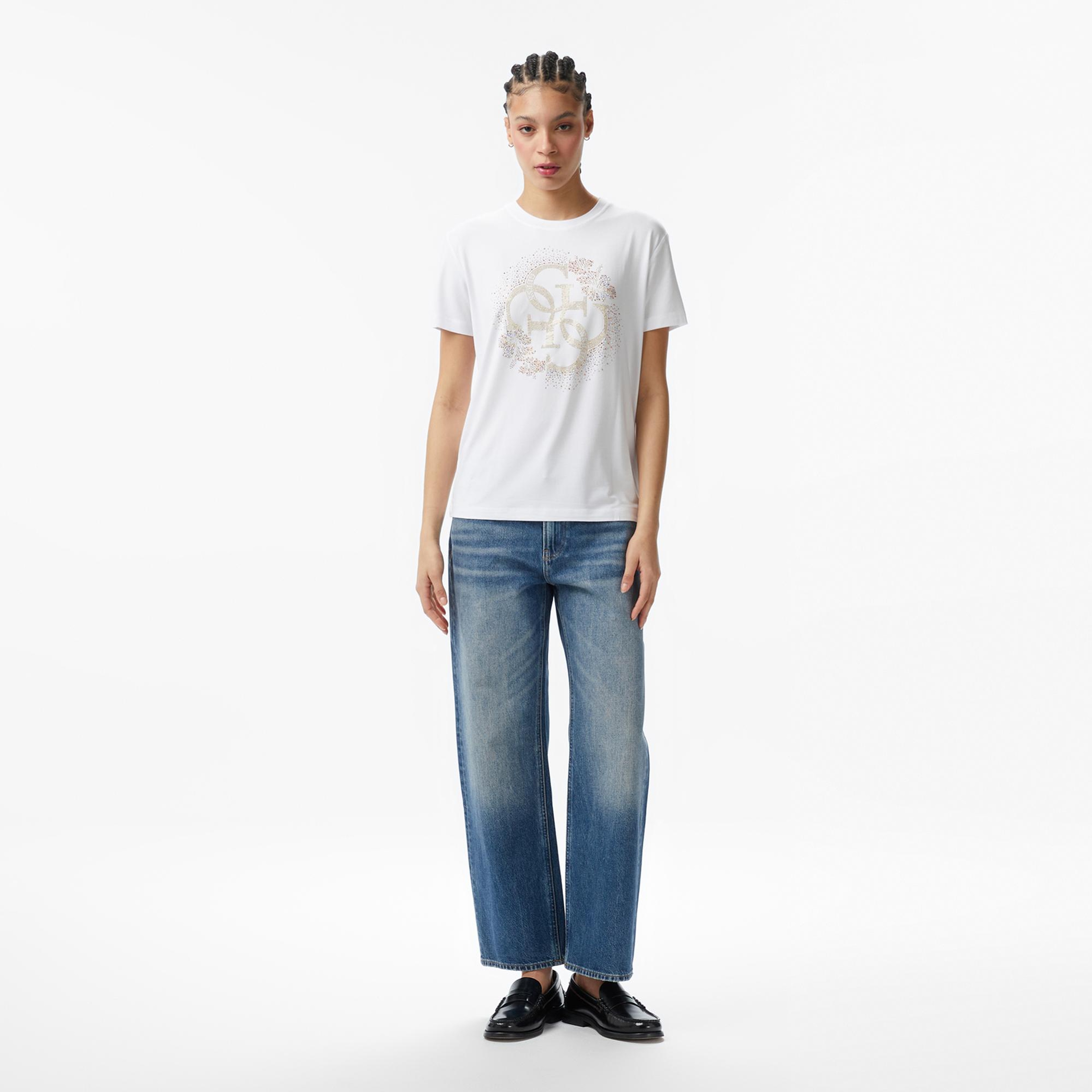 Guess Corinne Boxy Fit Kadın Bej T-Shirt