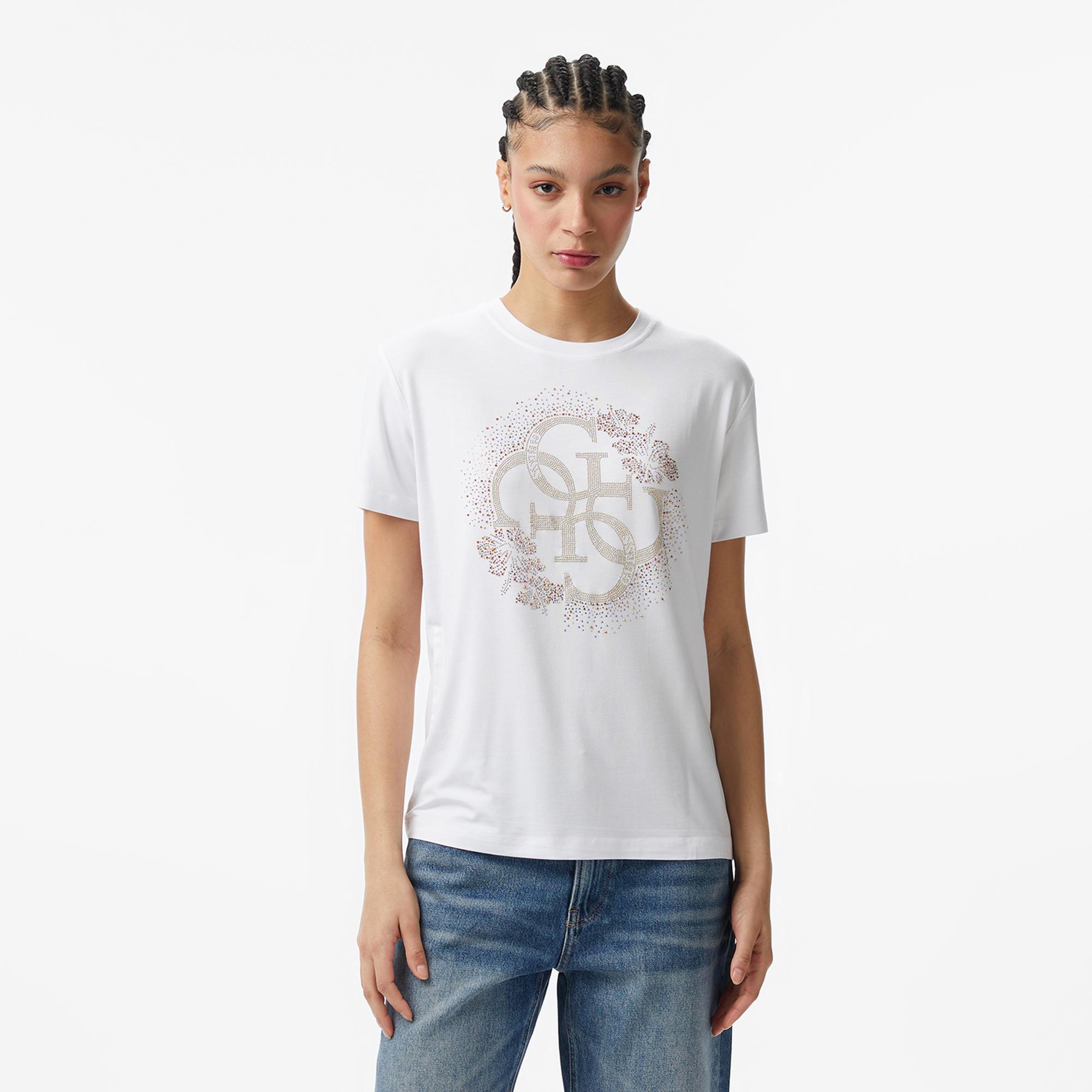 Guess Corinne Boxy Fit Kadın Bej T-Shirt