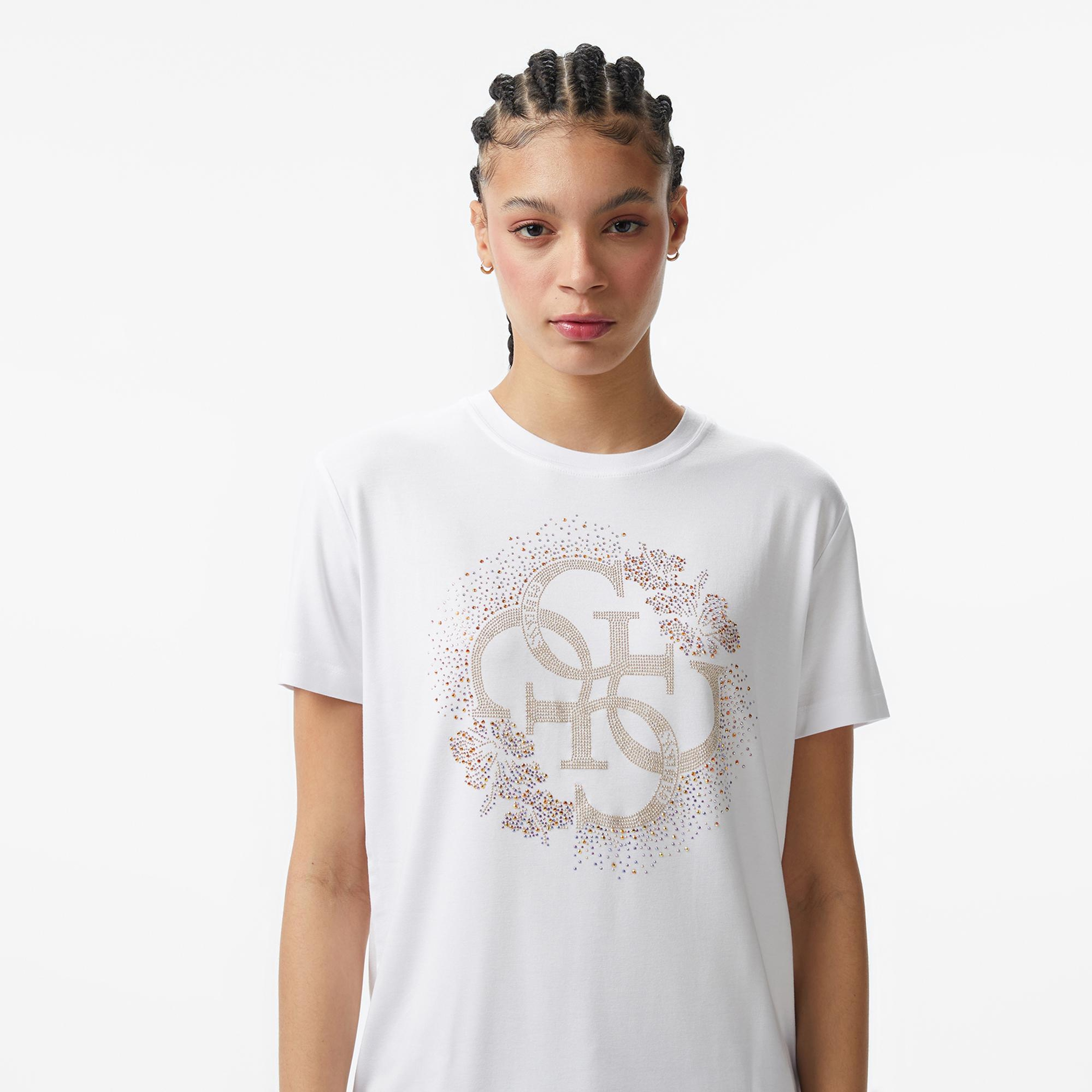Guess Corinne Boxy Fit Kadın Bej T-Shirt