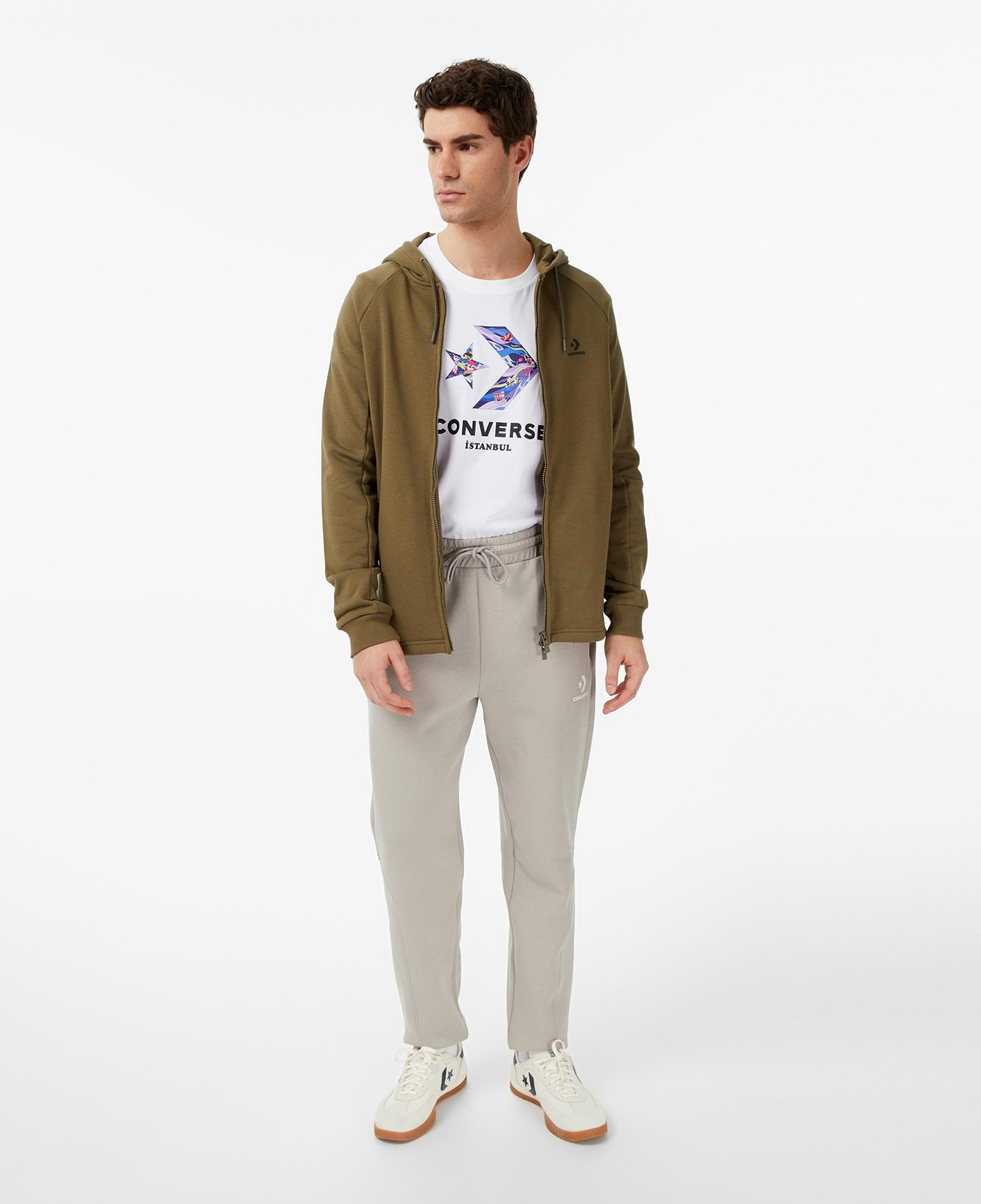 Converse Star Chevron Baskılı Erkek Oversize Fit Gri Eşofman Alti
