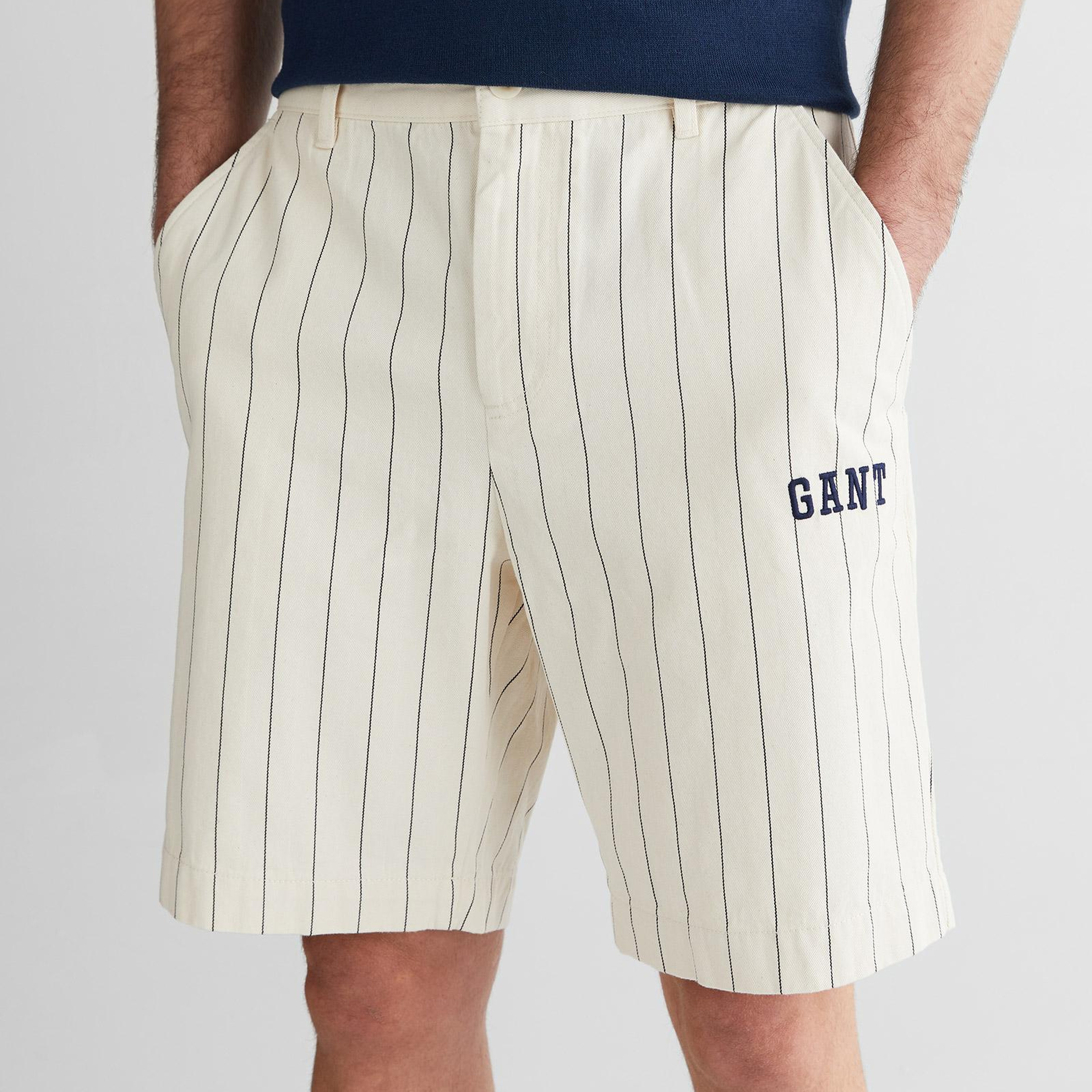 GANT Erkek Krem Regular Fit Çizgili Şort