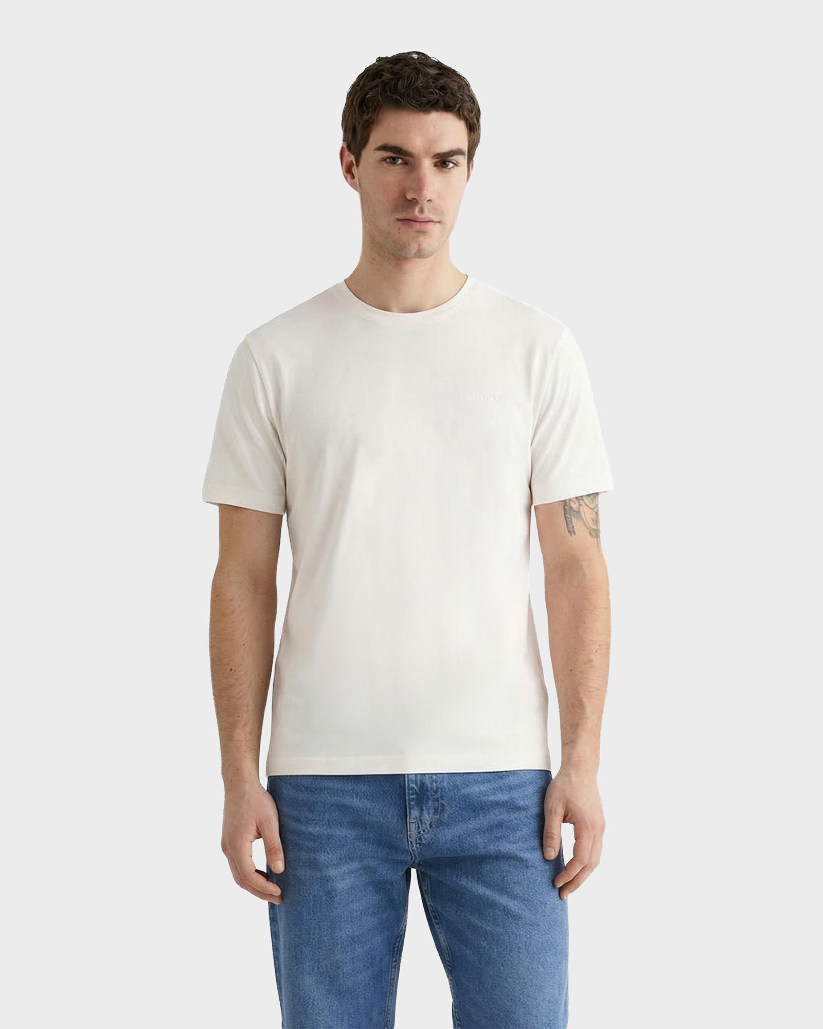 GANT Erkek Beyaz Baskılı Kısa Kollu T-Shirt
