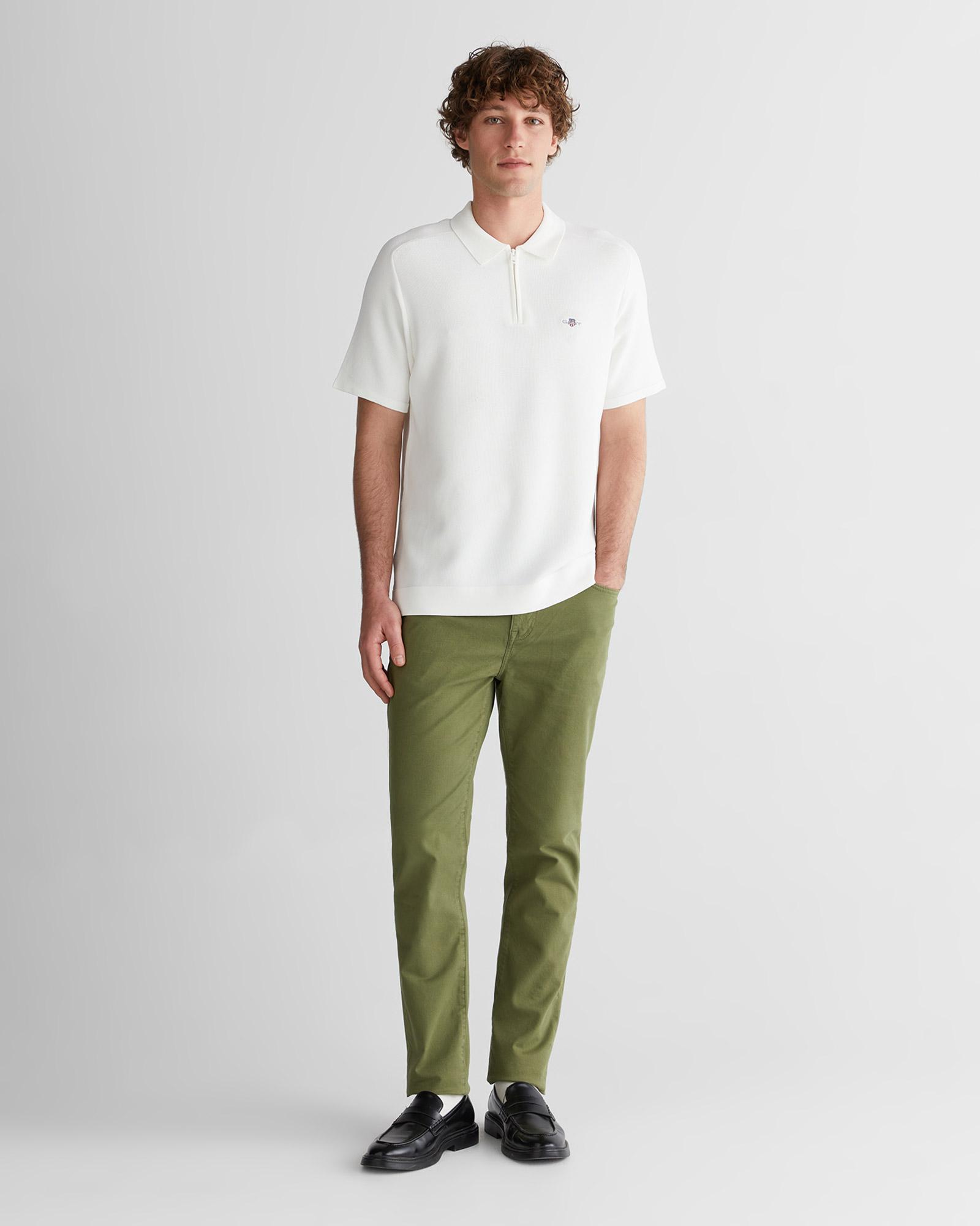 GANT Erkek Beyaz Regular Fit Yarım Fermuarlı Logolu Kazak
