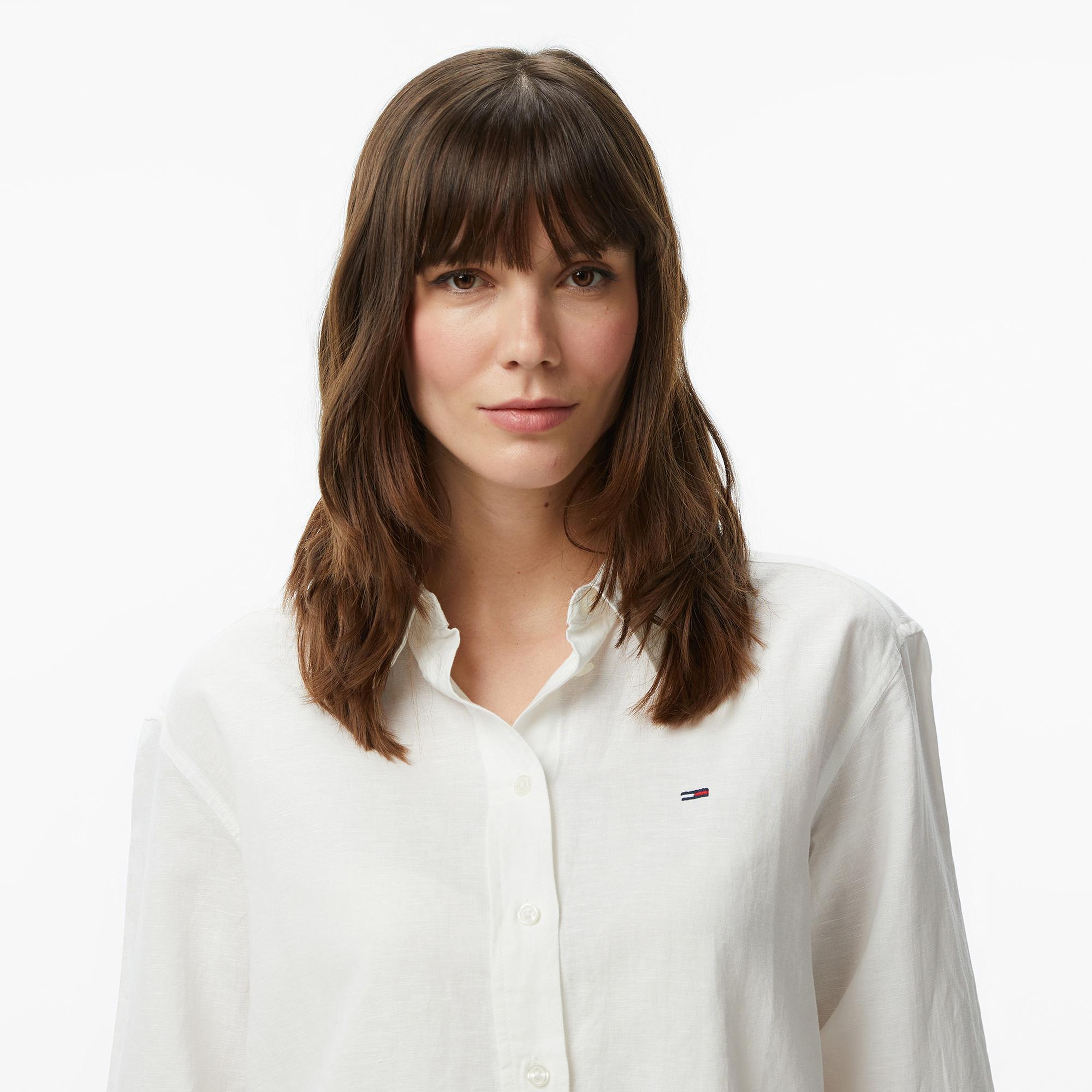 Tommy Hilfiger Linen Kadın Beyaz Gömlek