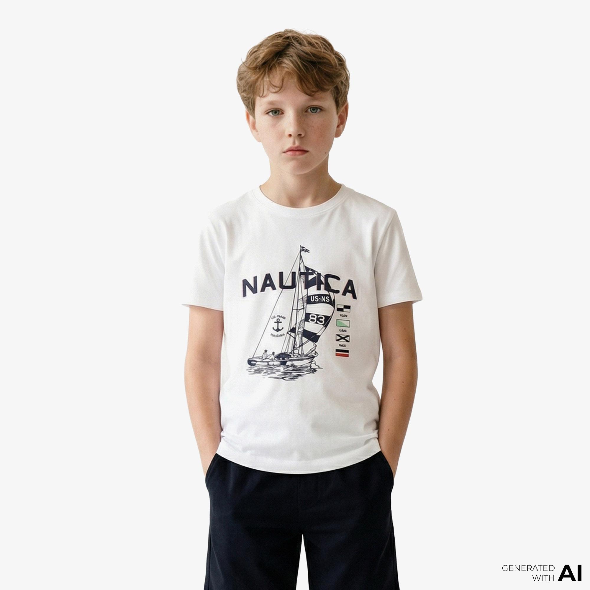 Nautica Erkek Çocuk Beyaz Standart Fit T-Shirt