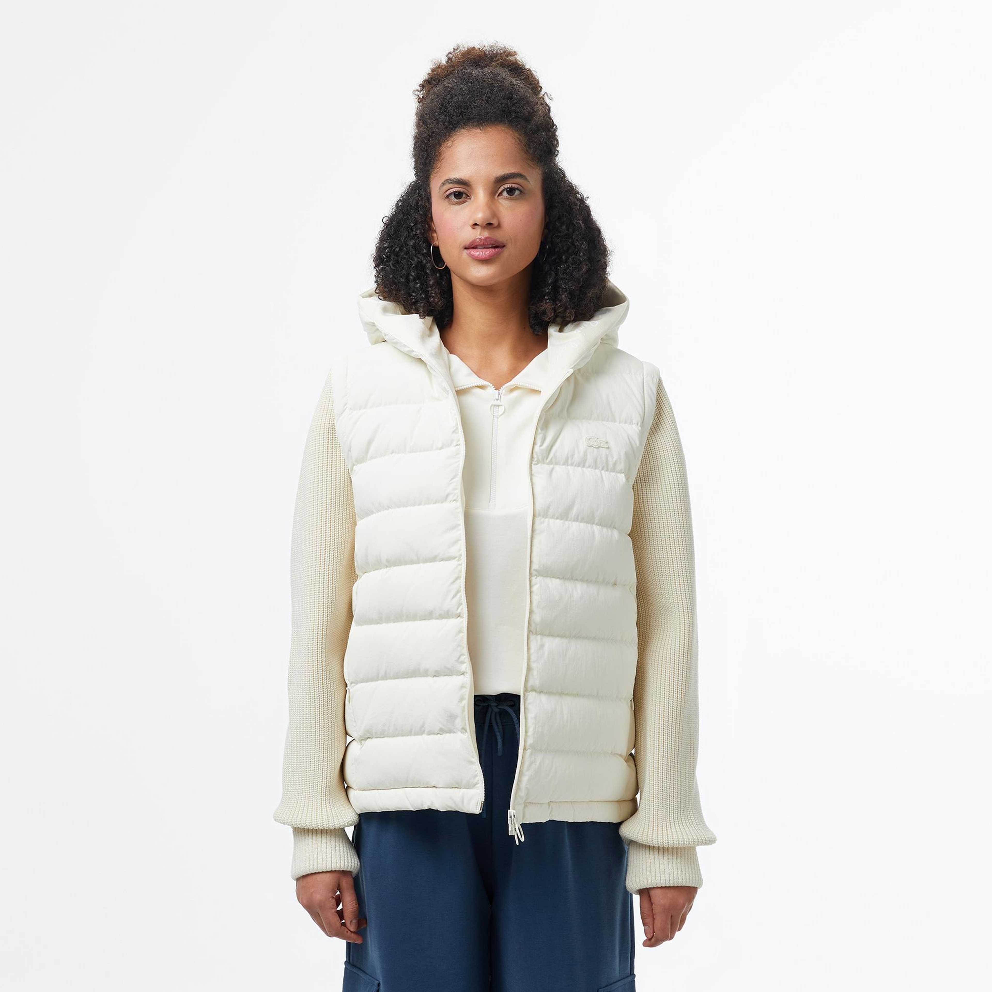 Lacoste Kadın Regular Fit Uzun Kollu Kapüşonlu Beyaz Yelek