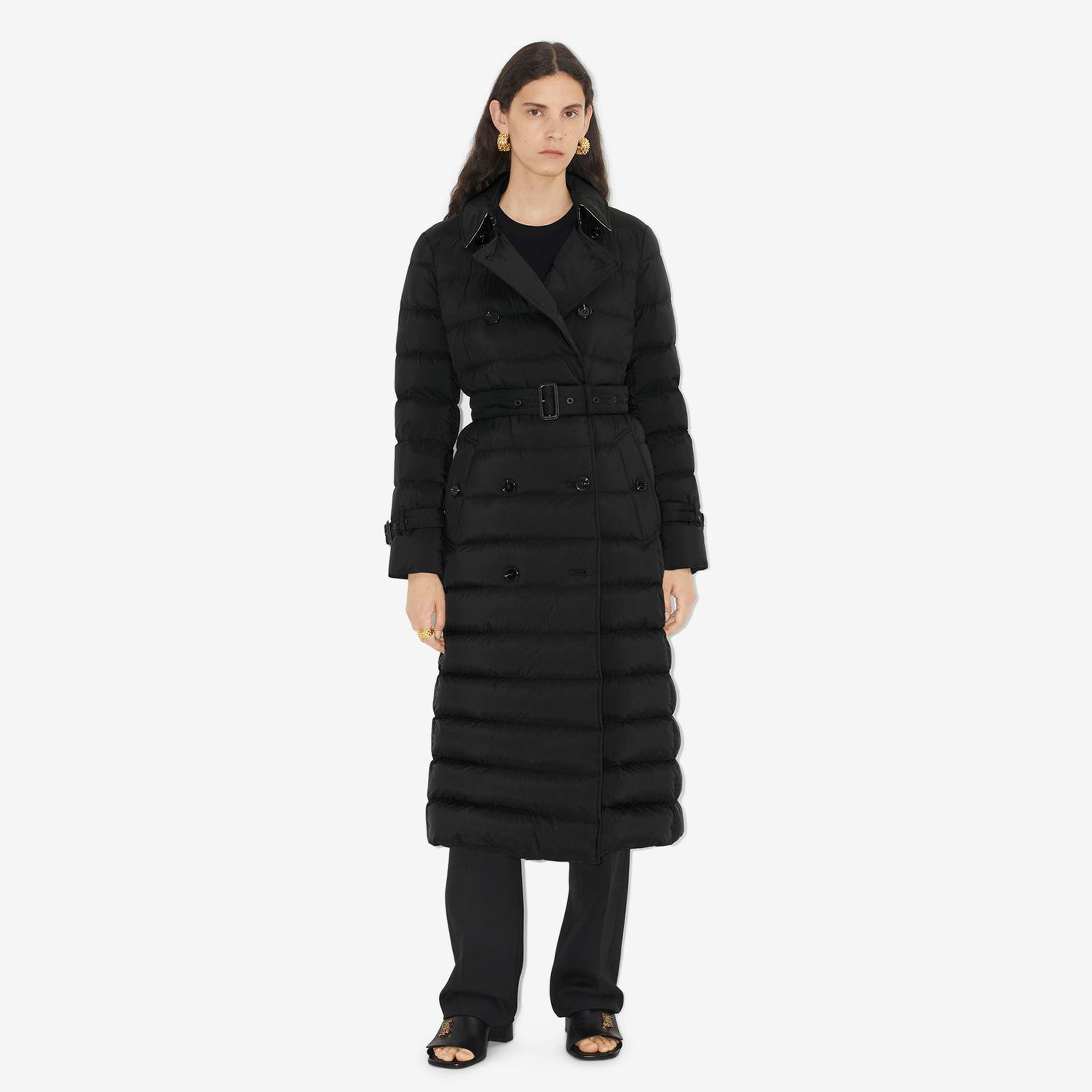 Burberry Long Nylon Puffer Kadın Siyah Mont