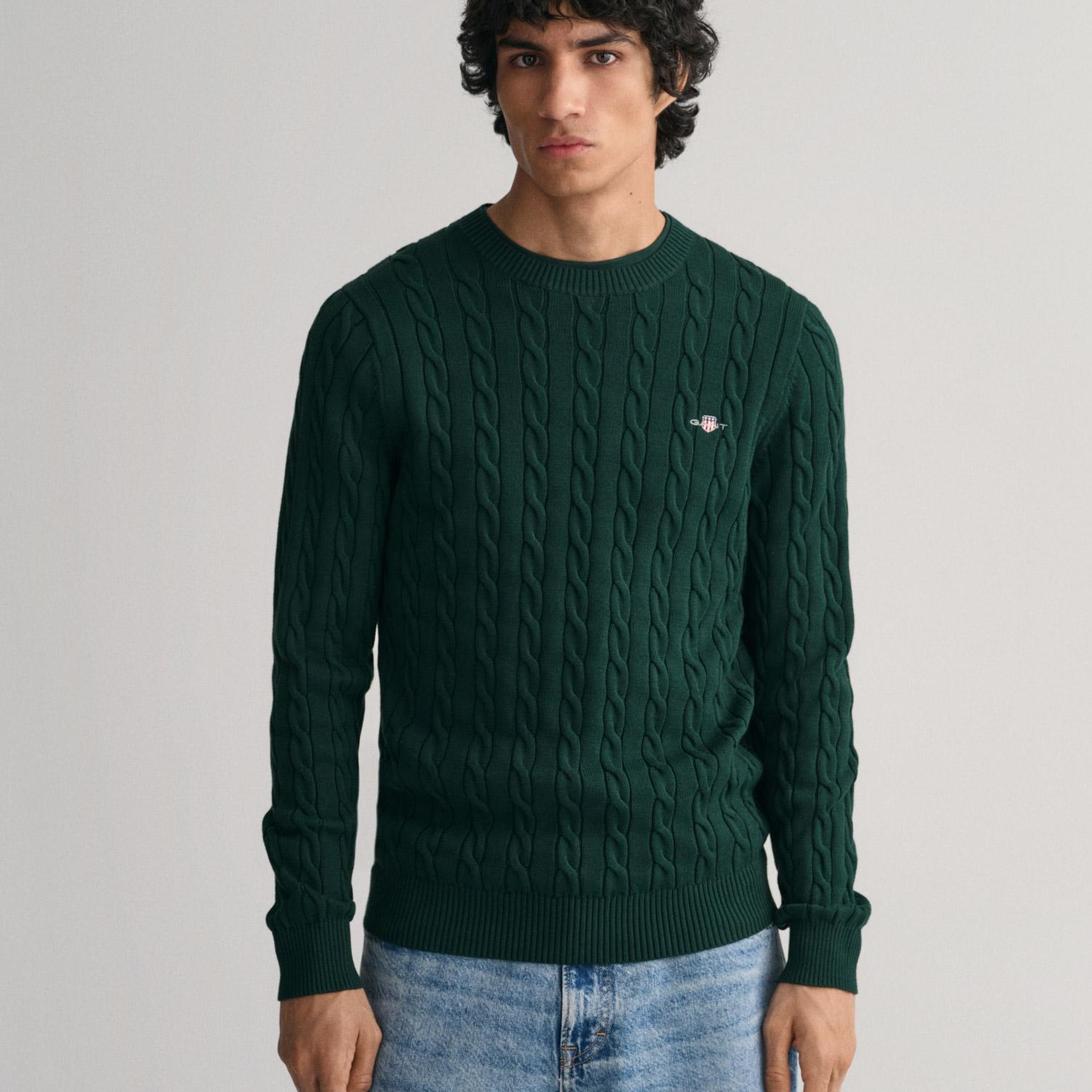 GANT Erkek Yeşil Regular Fit Bisiklet Yaka Kazak