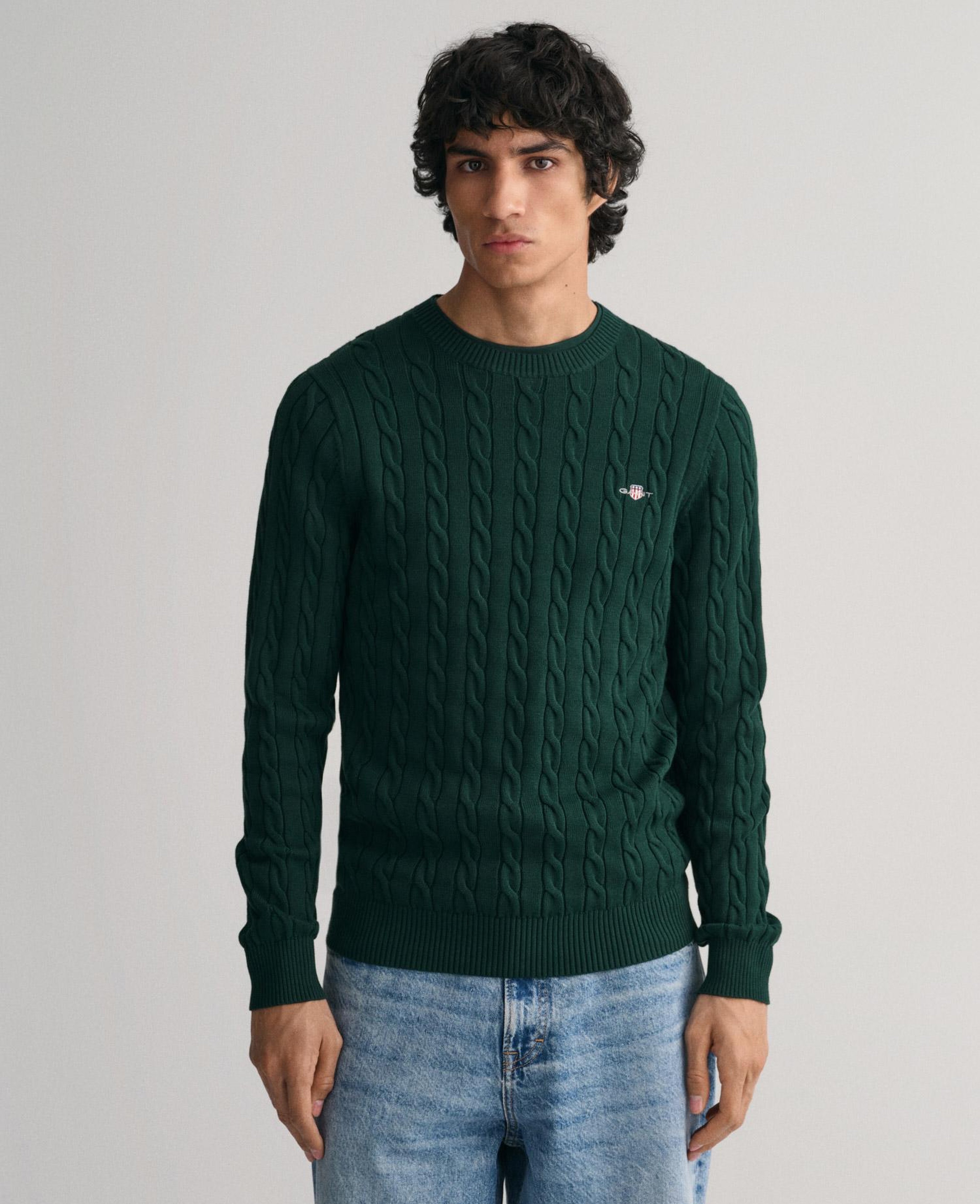 GANT Erkek Yeşil Regular Fit Bisiklet Yaka Kazak