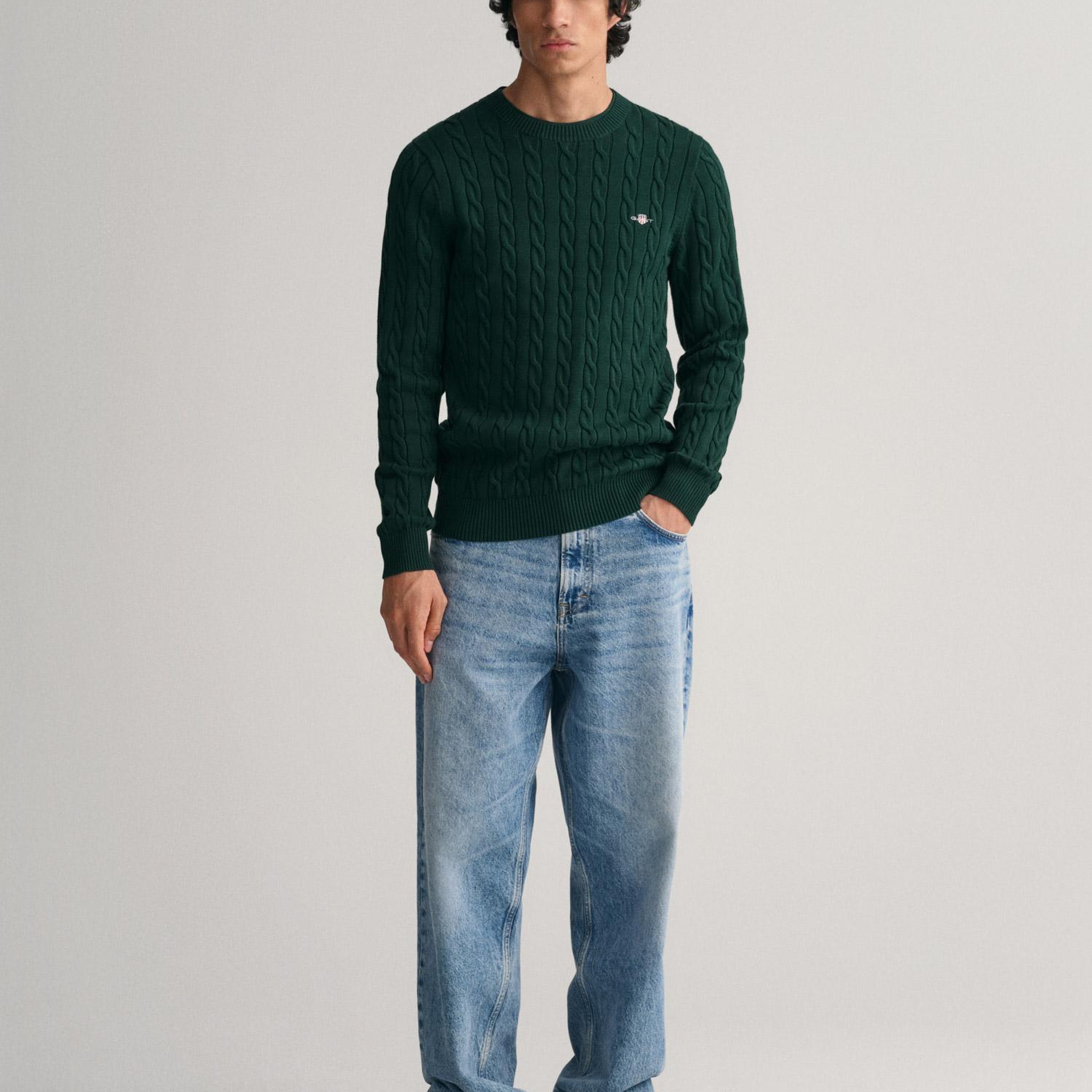 GANT Erkek Yeşil Regular Fit Bisiklet Yaka Kazak